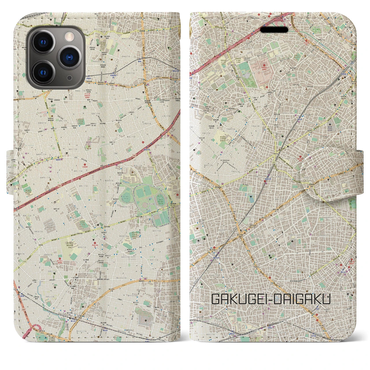 【学芸大学(東京都)】地図柄iPhoneケース(手帳タイプ)ナチュラル・iPhone 11 Pro Max 用