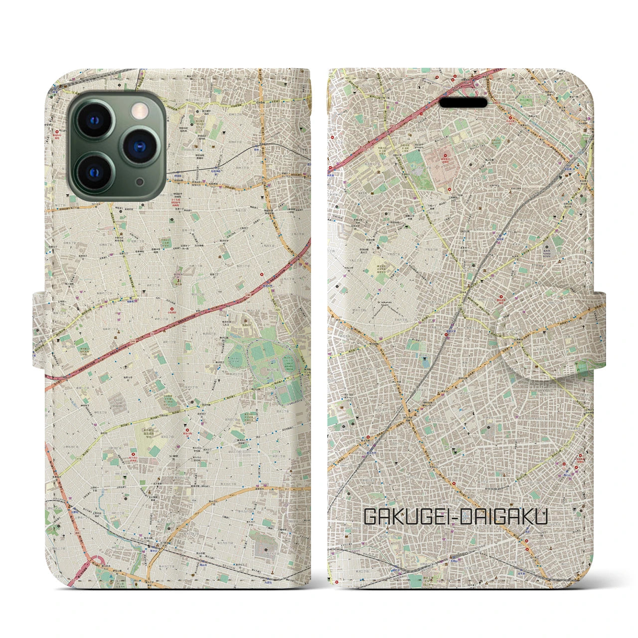 【学芸大学(東京都)】地図柄iPhoneケース(手帳タイプ)ナチュラル・iPhone 11 Pro 用