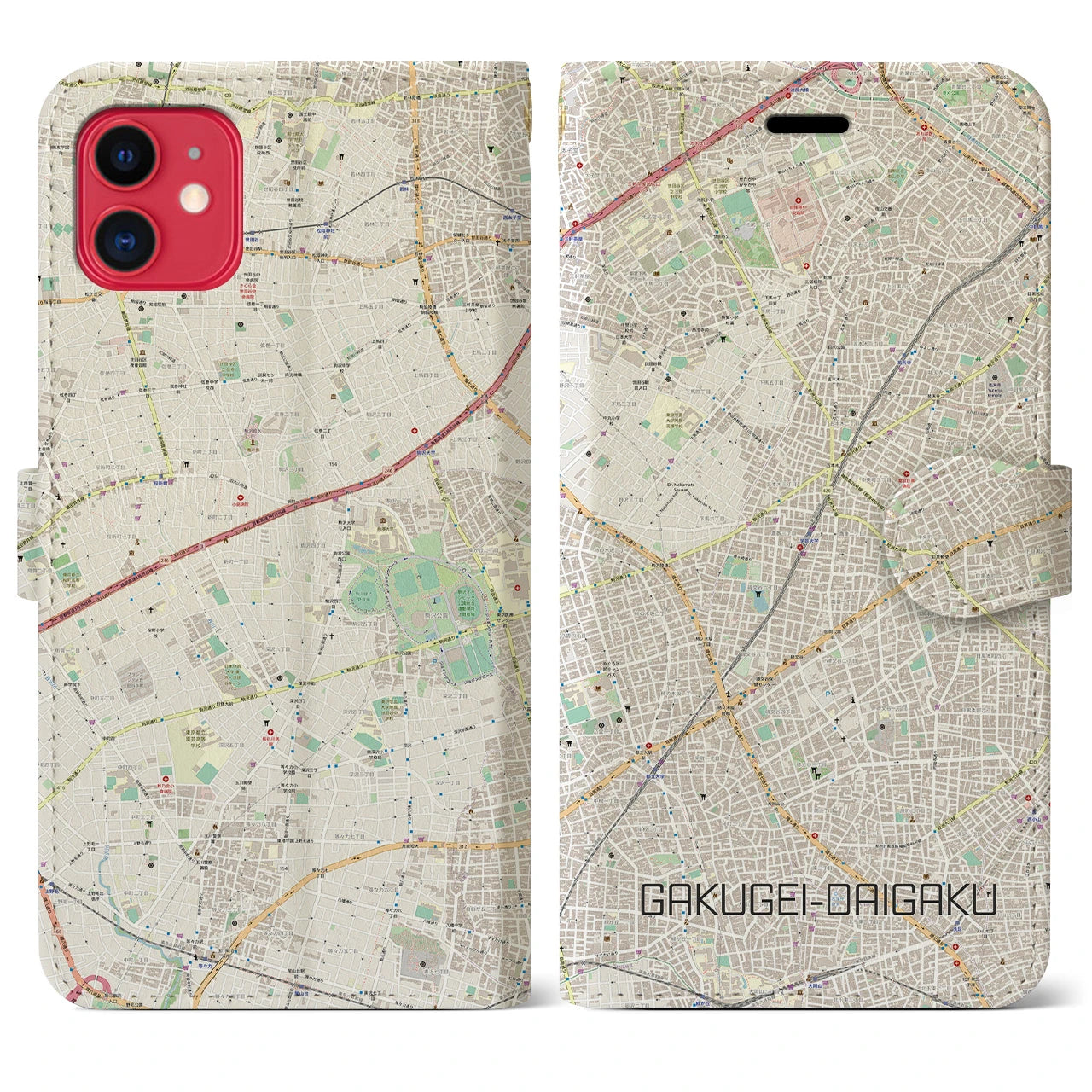【学芸大学(東京都)】地図柄iPhoneケース(手帳タイプ)ナチュラル・iPhone 11 用