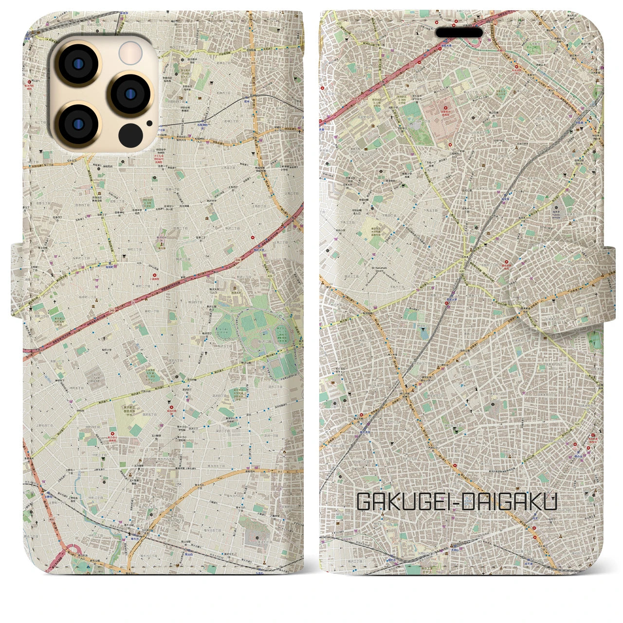 【学芸大学(東京都)】地図柄iPhoneケース(手帳タイプ)ナチュラル・iPhone 12 Pro Max 用