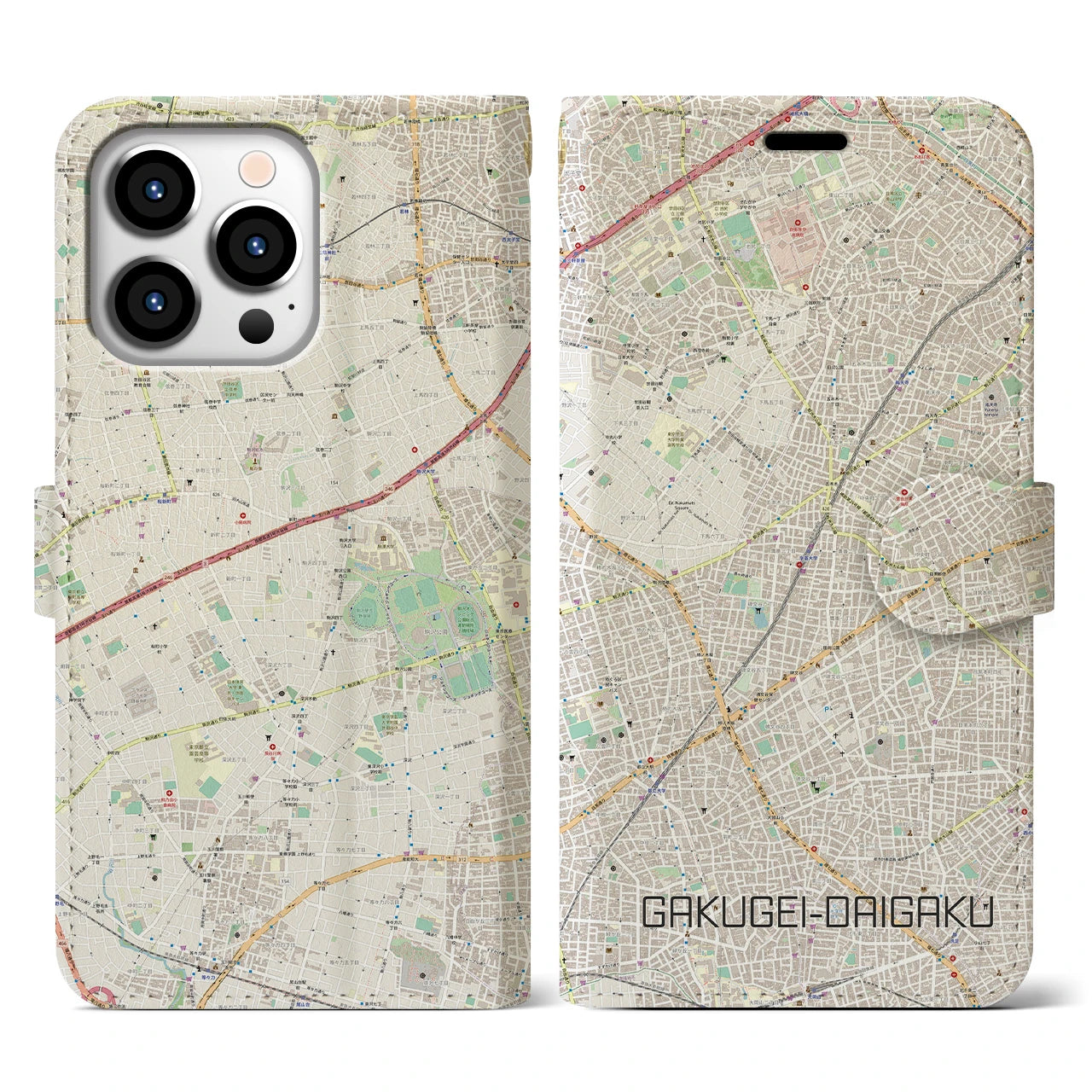 【学芸大学(東京都)】地図柄iPhoneケース(手帳タイプ)ナチュラル・iPhone 13 Pro 用