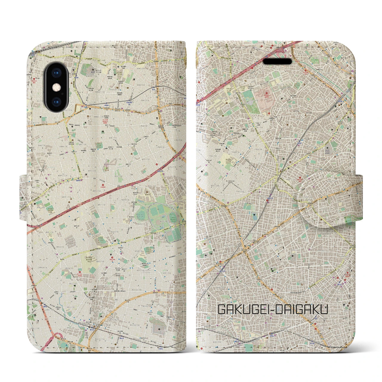 【学芸大学(東京都)】地図柄iPhoneケース(手帳タイプ)ナチュラル・iPhone XS / X 用