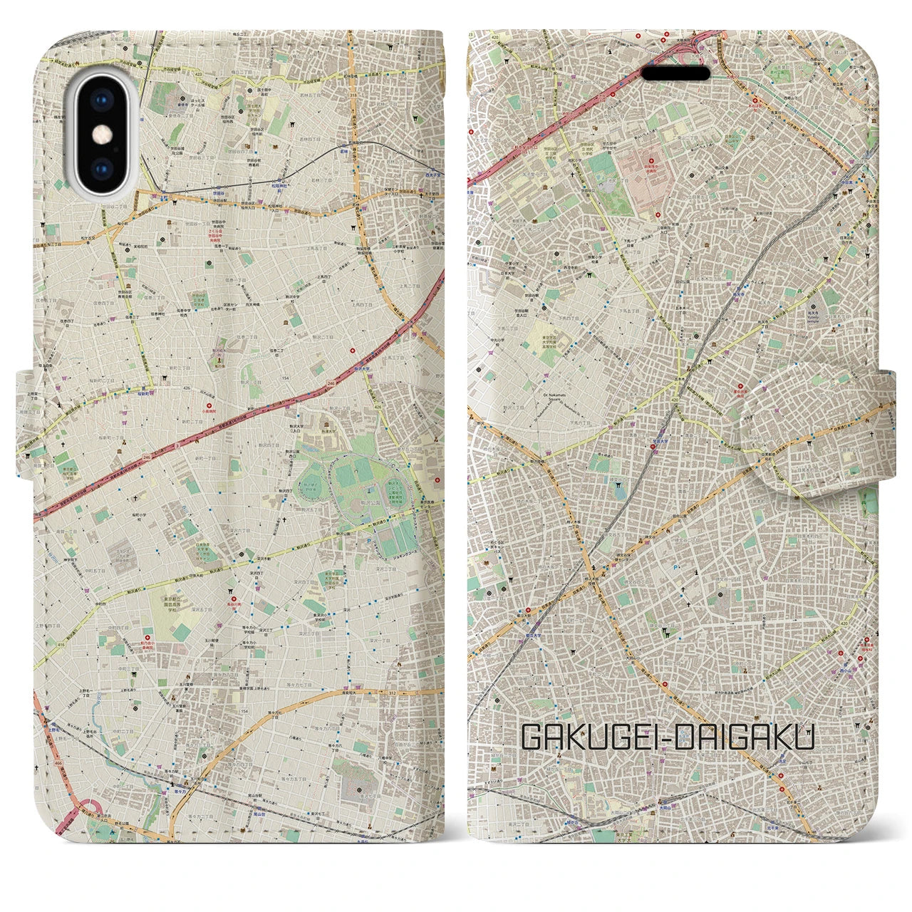 【学芸大学(東京都)】地図柄iPhoneケース(手帳タイプ)ナチュラル・iPhone XS Max 用