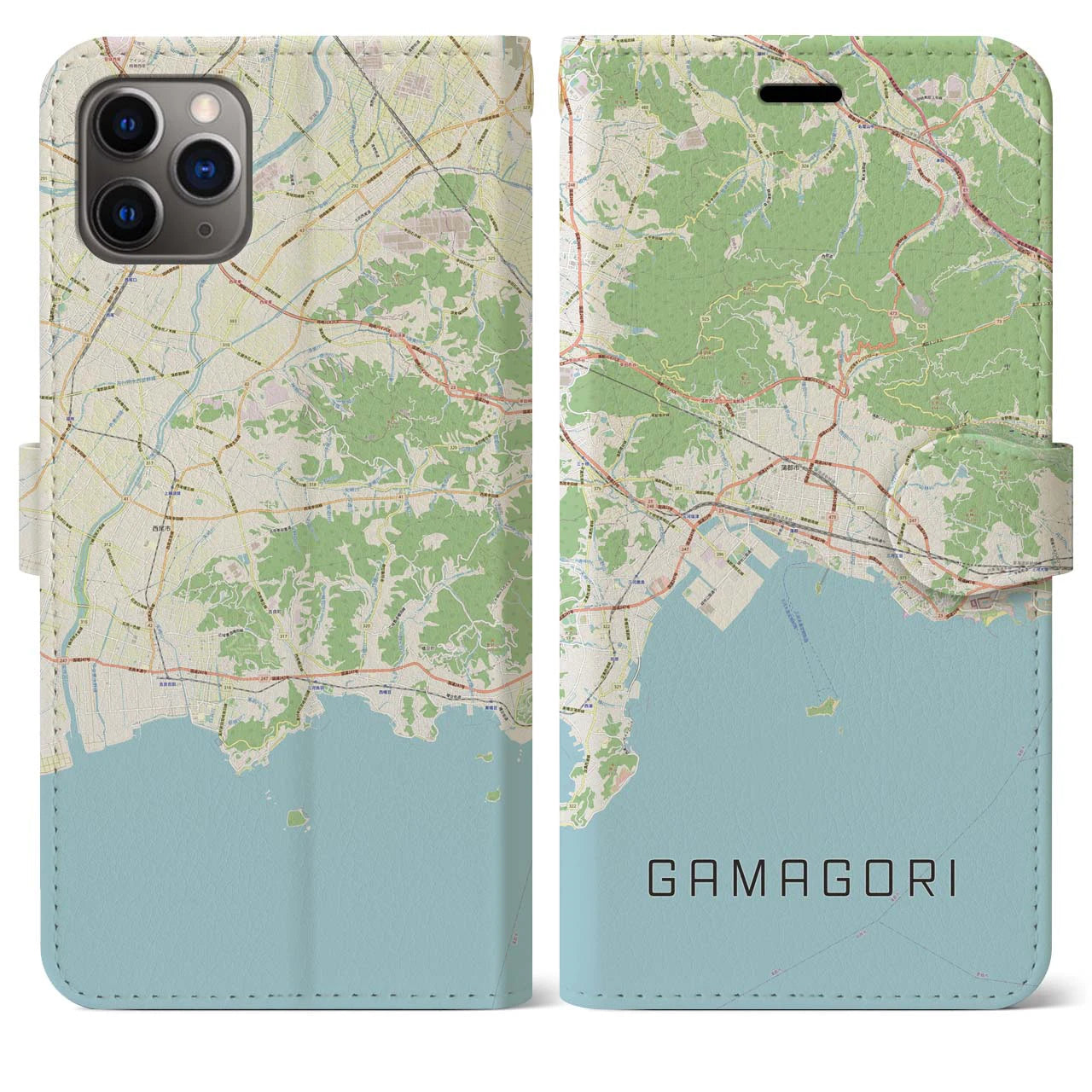 【蒲郡(愛知県)】地図柄iPhoneケース(手帳タイプ)ナチュラル・iPhone 11 Pro Max 用