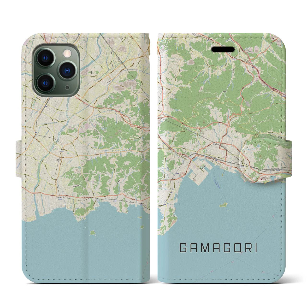 【蒲郡(愛知県)】地図柄iPhoneケース(手帳タイプ)ナチュラル・iPhone 11 Pro 用