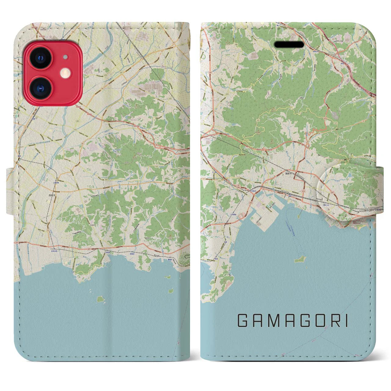 【蒲郡(愛知県)】地図柄iPhoneケース(手帳タイプ)ナチュラル・iPhone 11 用