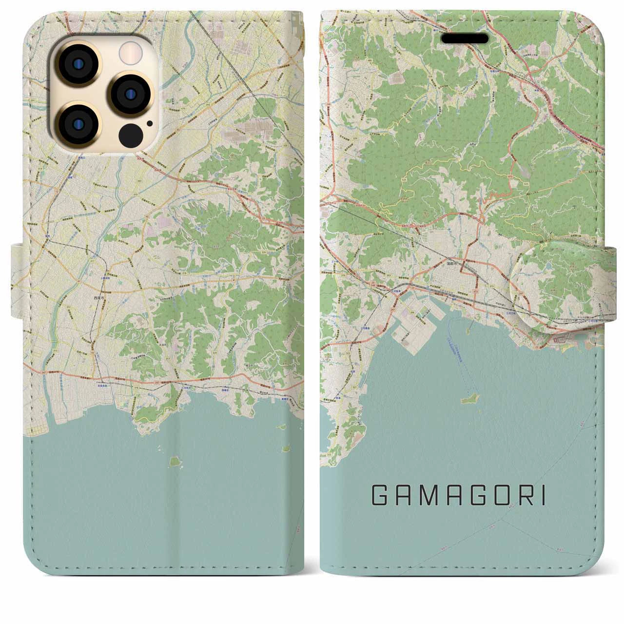 【蒲郡(愛知県)】地図柄iPhoneケース(手帳タイプ)ナチュラル・iPhone 12 Pro Max 用