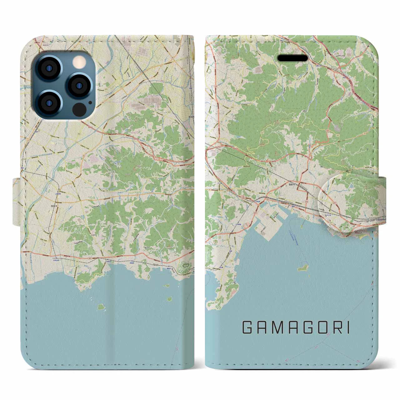 【蒲郡(愛知県)】地図柄iPhoneケース(手帳タイプ)ナチュラル・iPhone 12 / 12 Pro 用