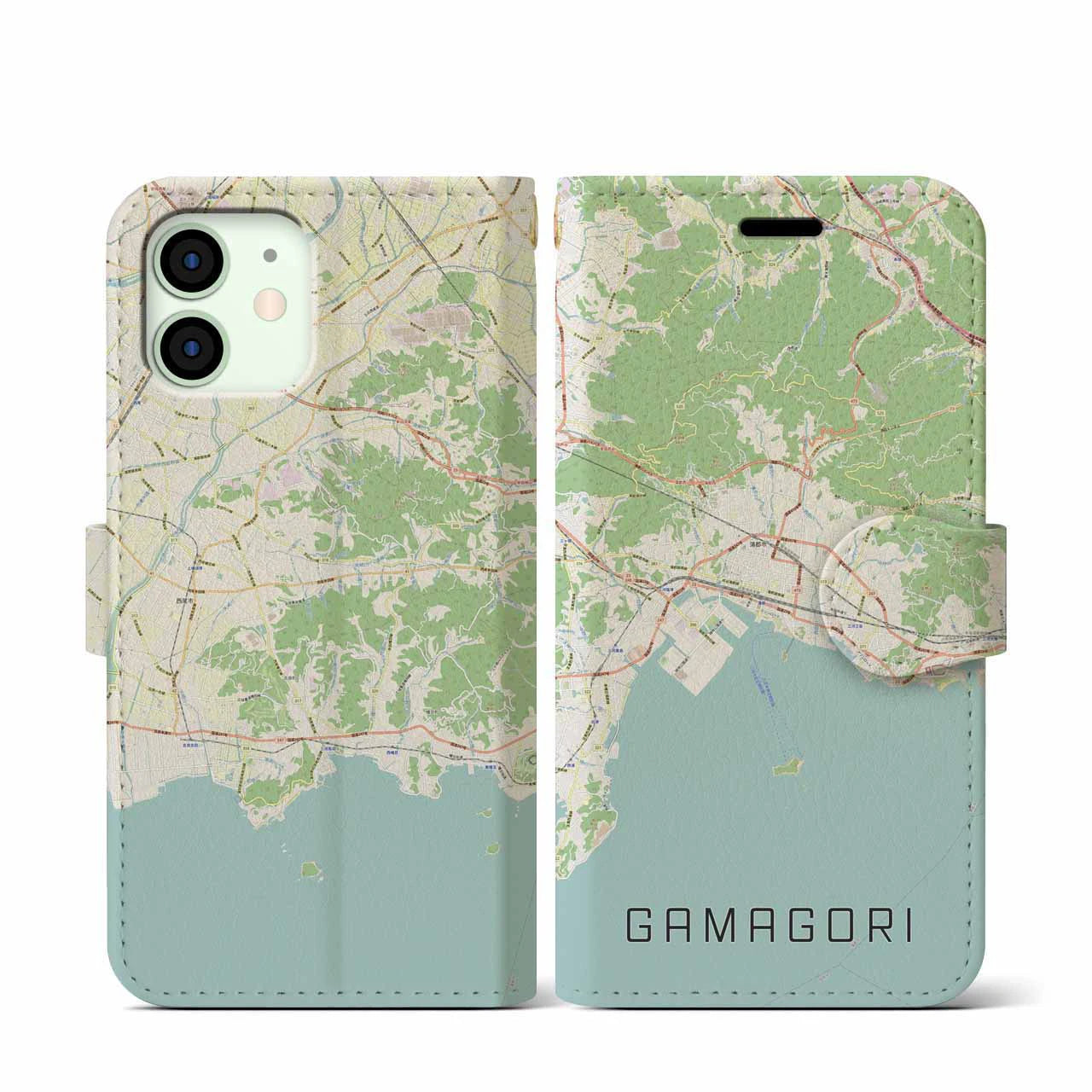 【蒲郡(愛知県)】地図柄iPhoneケース(手帳タイプ)ナチュラル・iPhone 12 mini 用