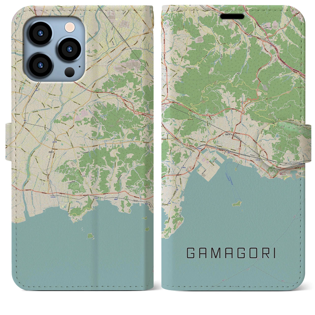 【蒲郡(愛知県)】地図柄iPhoneケース(手帳タイプ)ナチュラル・iPhone 13 Pro Max 用