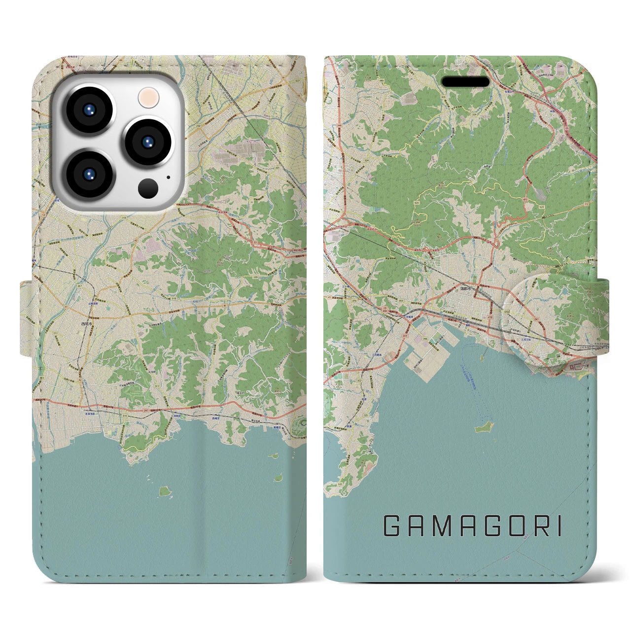 【蒲郡(愛知県)】地図柄iPhoneケース(手帳タイプ)ナチュラル・iPhone 13 Pro 用