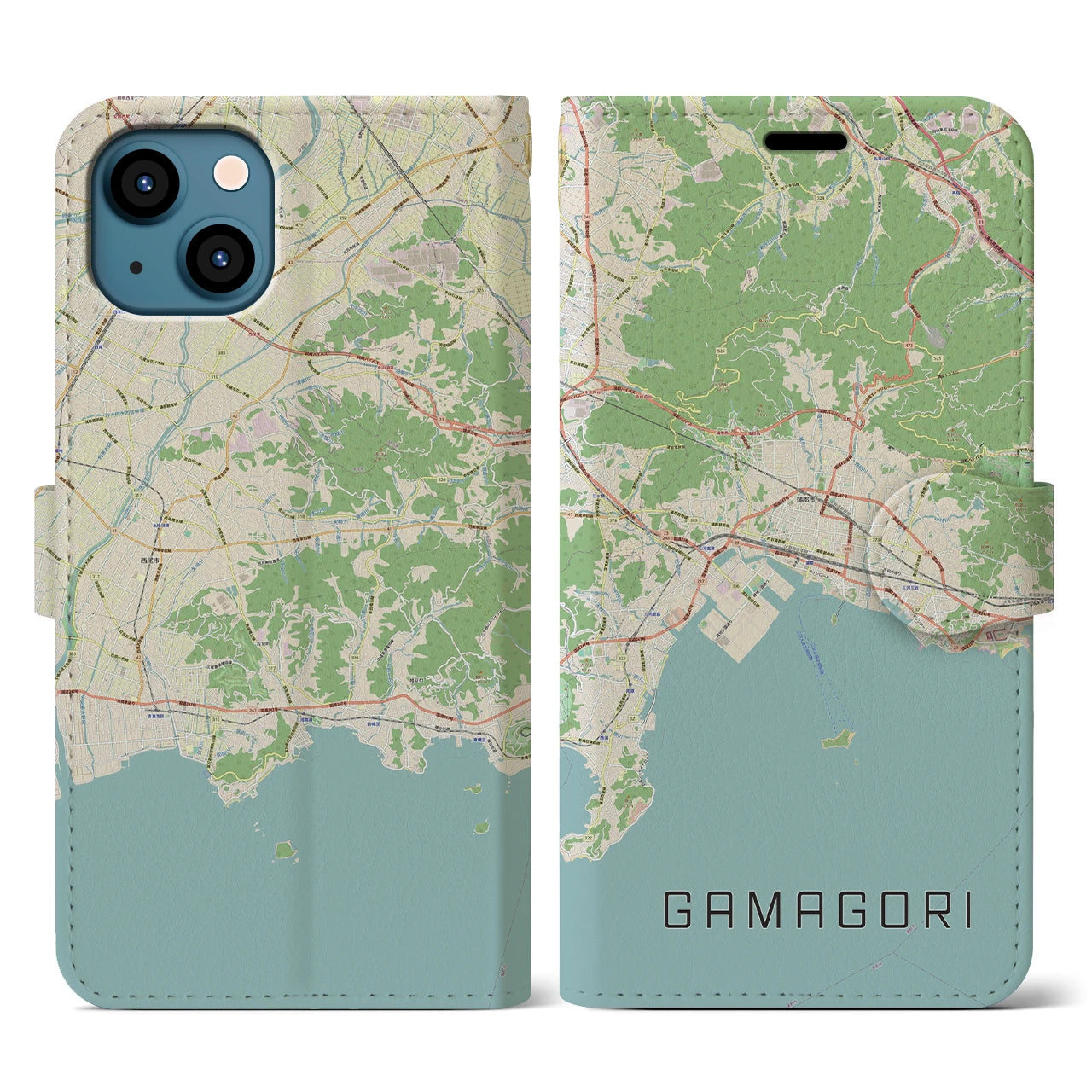 【蒲郡(愛知県)】地図柄iPhoneケース(手帳タイプ)ナチュラル・iPhone 13 用