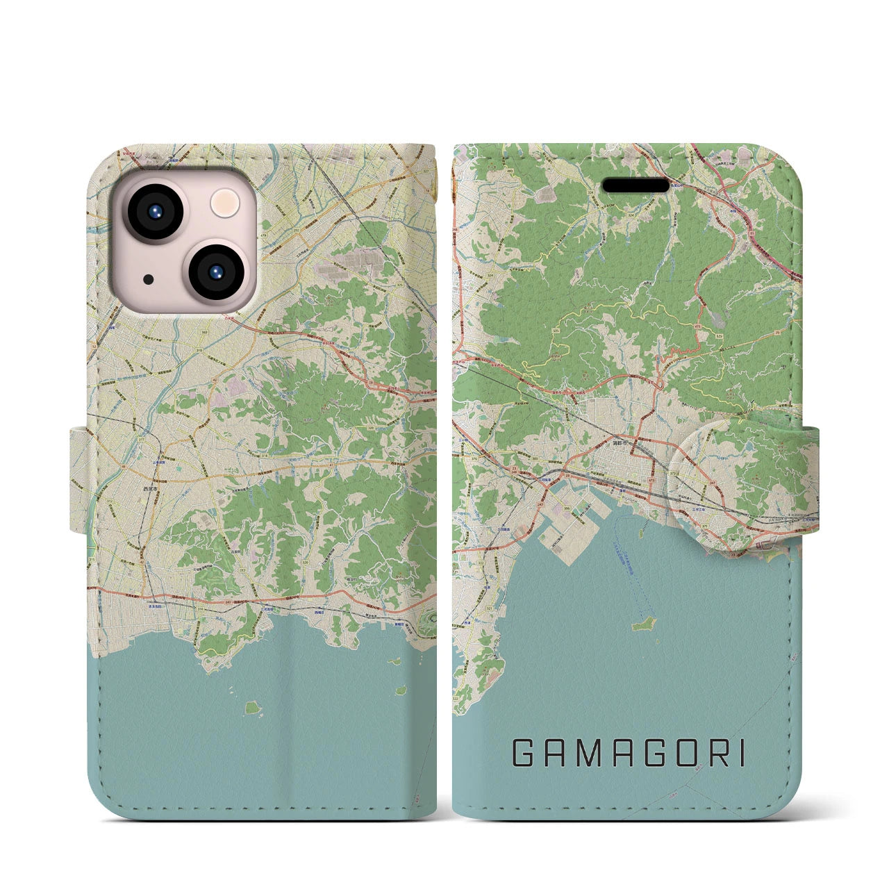 【蒲郡(愛知県)】地図柄iPhoneケース(手帳タイプ)ナチュラル・iPhone 13 mini 用