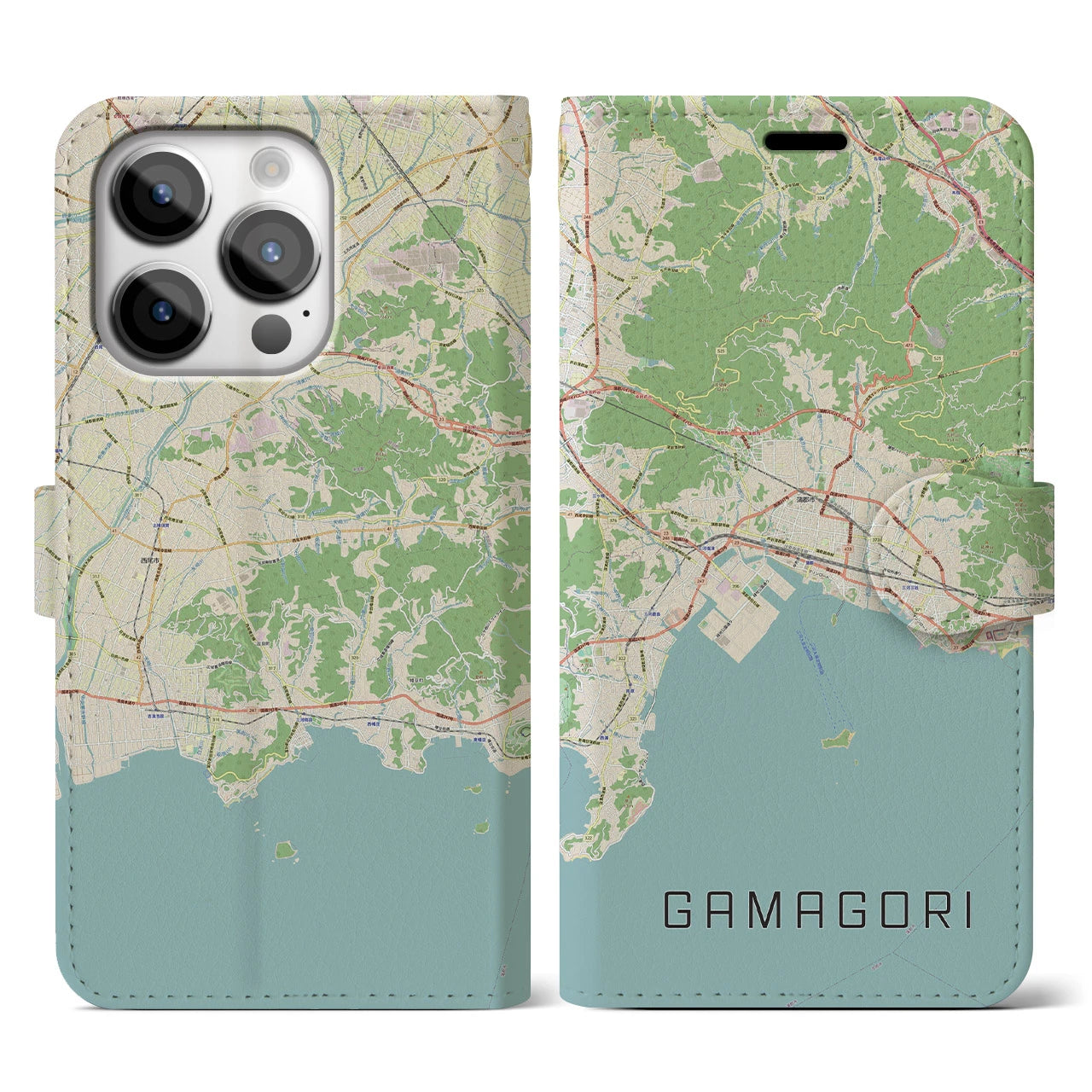 【蒲郡(愛知県)】地図柄iPhoneケース(手帳タイプ)ナチュラル・iPhone 14 Pro 用