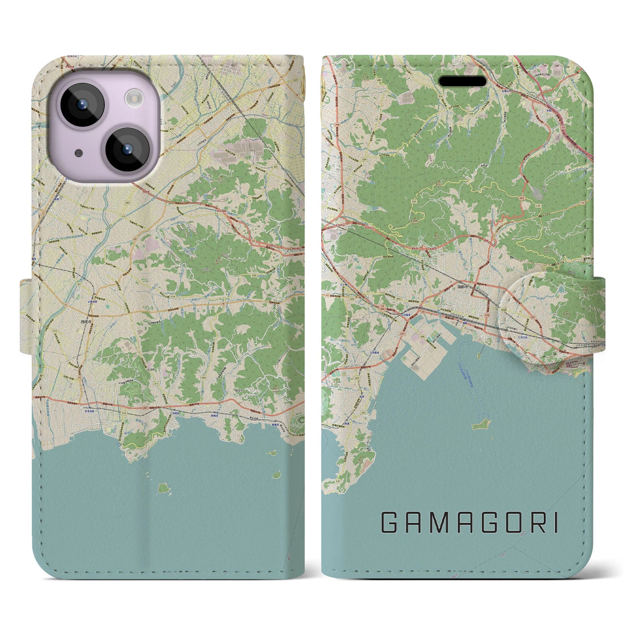 【蒲郡(愛知県)】地図柄iPhoneケース(手帳タイプ)ナチュラル・iPhone 14 用