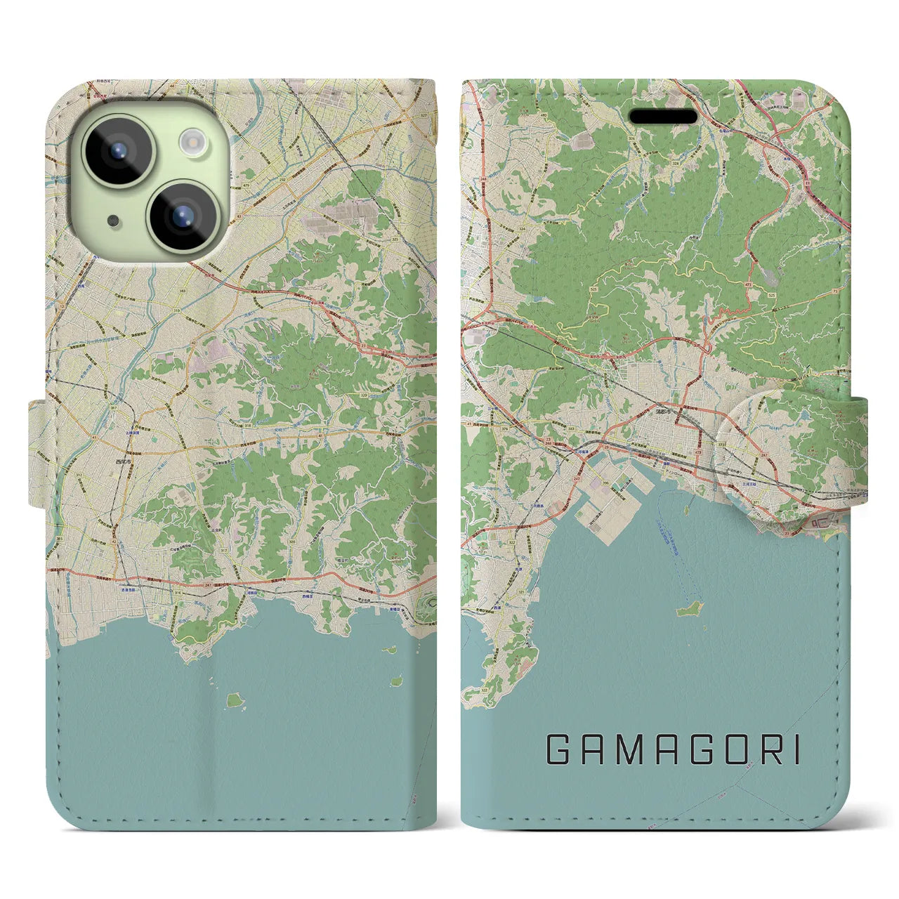 【蒲郡(愛知県)】地図柄iPhoneケース(手帳タイプ)ナチュラル・iPhone 15 用