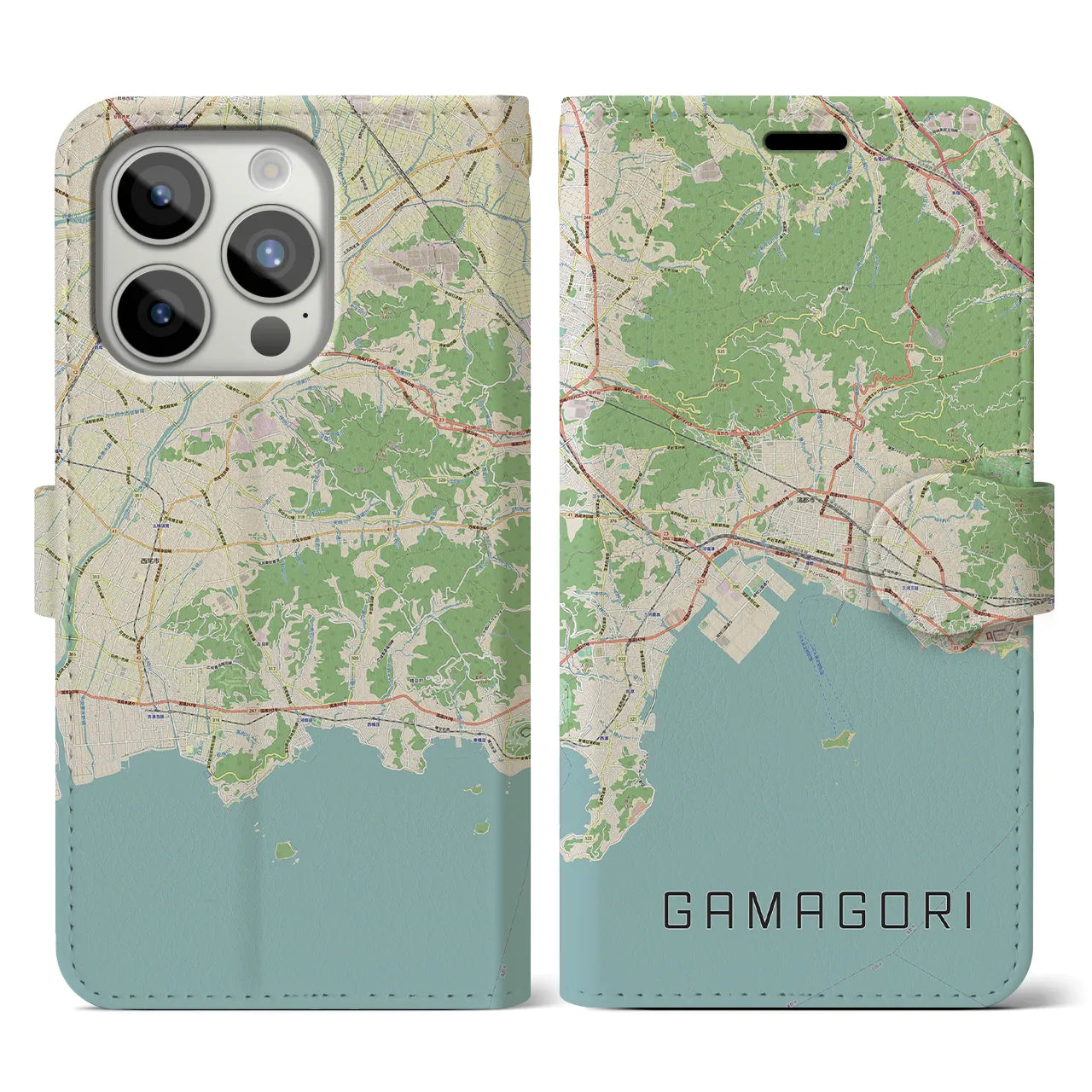 【蒲郡(愛知県)】地図柄iPhoneケース(手帳タイプ)ナチュラル・iPhone 15 Pro 用