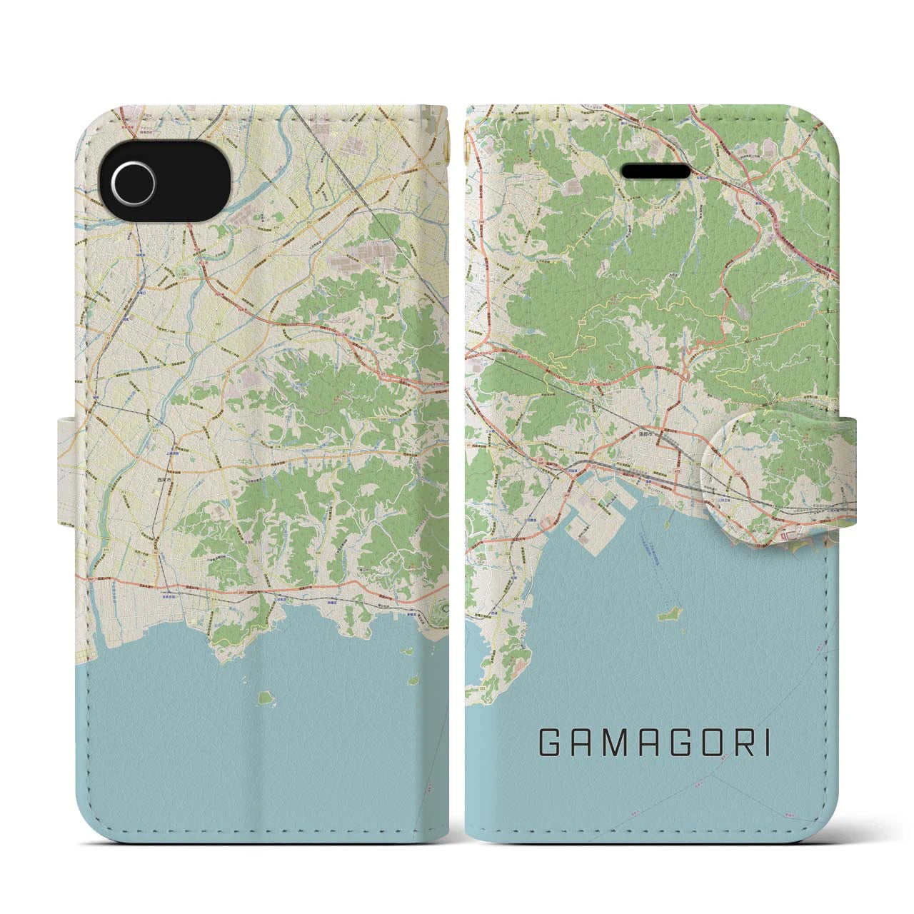 【蒲郡(愛知県)】地図柄iPhoneケース(手帳タイプ)ナチュラル・iPhone SE(第3 / 第2世代) / 8 / 7 / 6s / 6 用