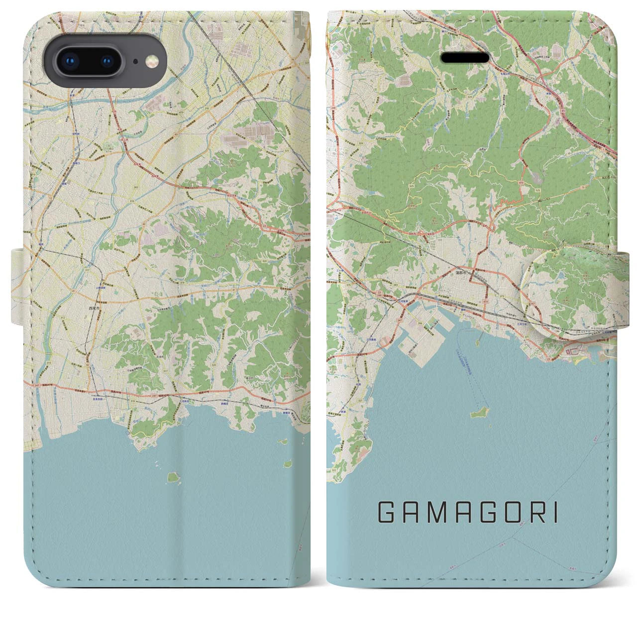 【蒲郡(愛知県)】地図柄iPhoneケース(手帳タイプ)ナチュラル・iPhone 8Plus /7Plus / 6sPlus / 6Plus 用