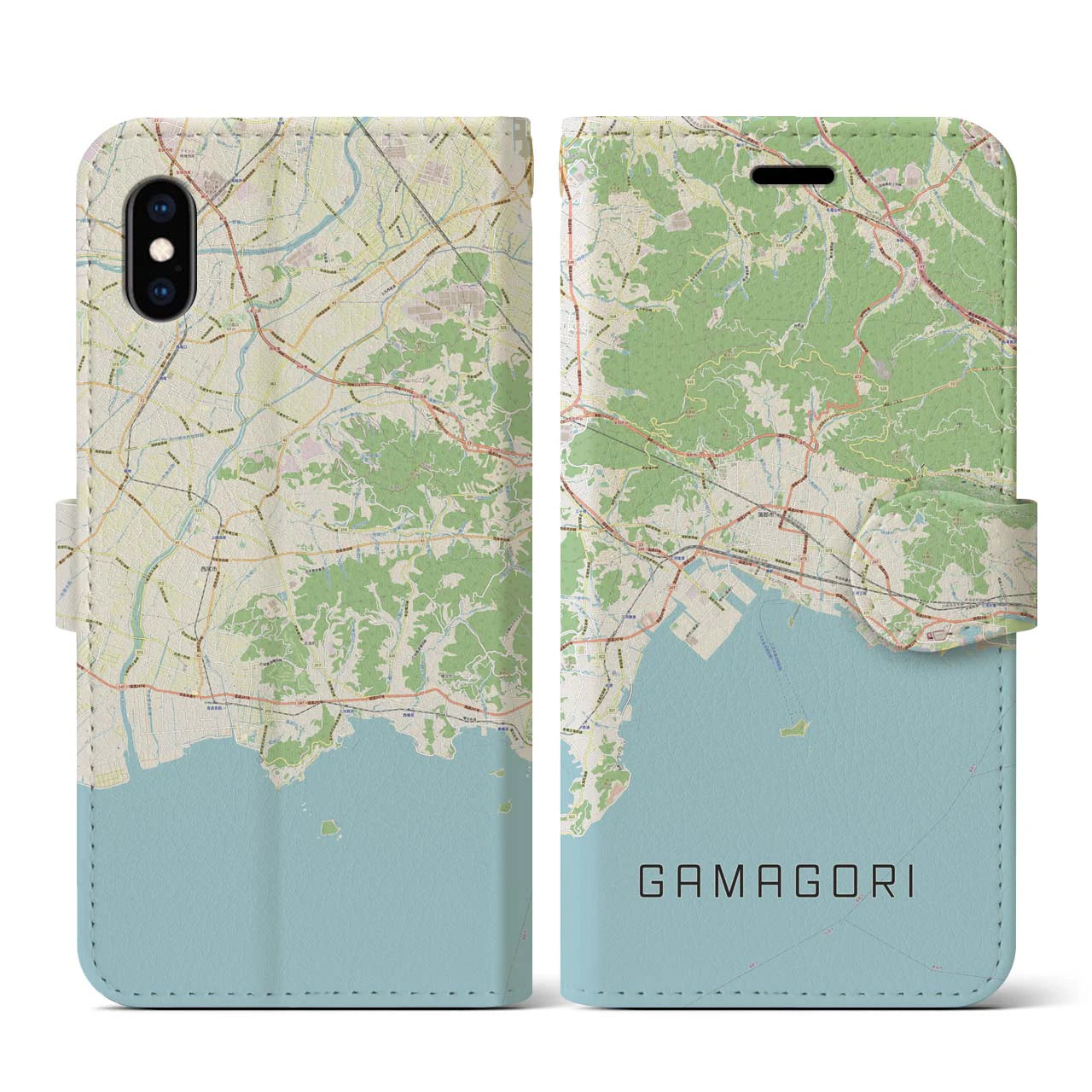 【蒲郡(愛知県)】地図柄iPhoneケース(手帳タイプ)ナチュラル・iPhone XS / X 用