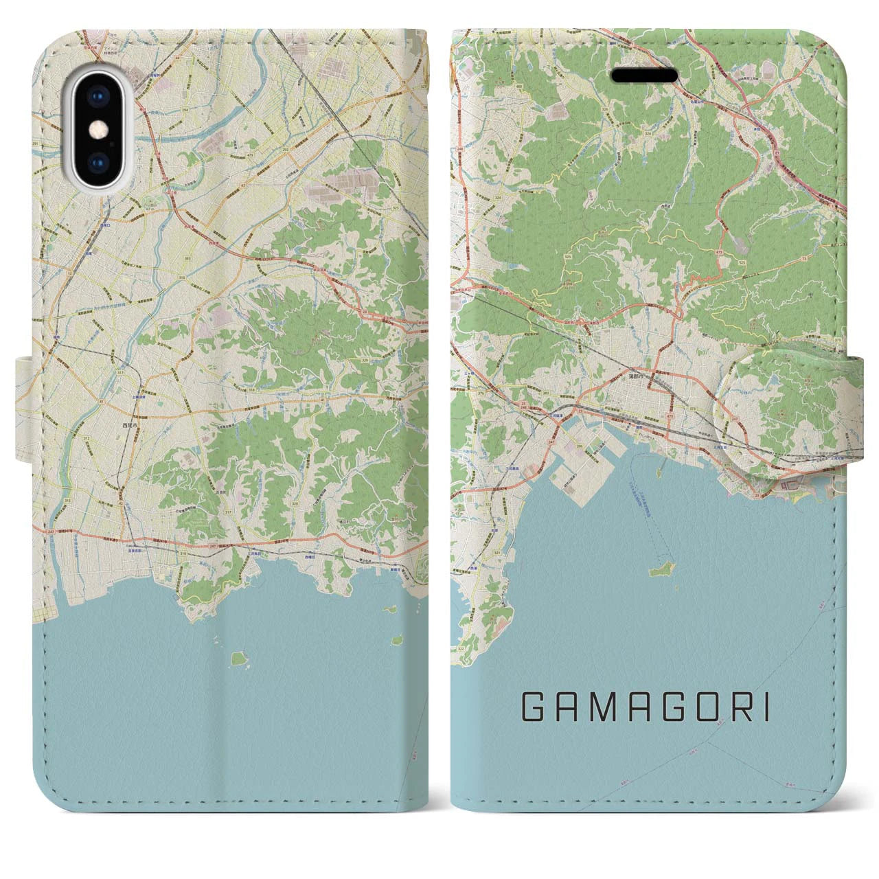 【蒲郡(愛知県)】地図柄iPhoneケース(手帳タイプ)ナチュラル・iPhone XS Max 用