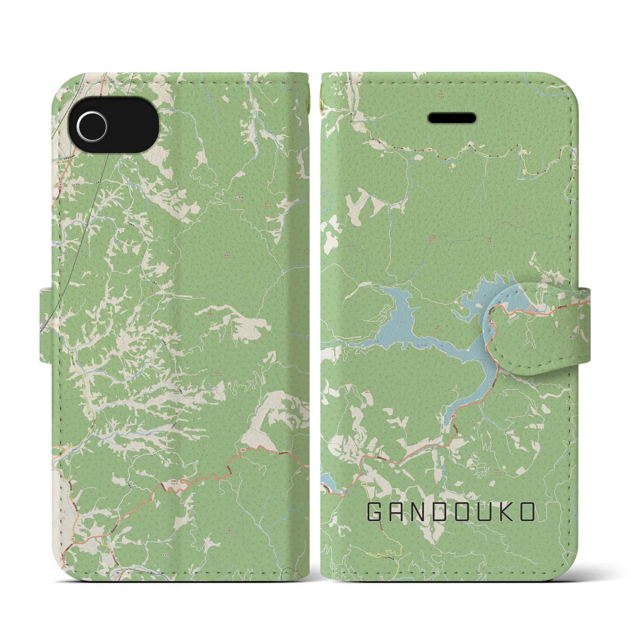 【岩洞湖(岩手県)】地図柄iPhoneケース(手帳タイプ)ナチュラル・iPhone SE(第3 / 第2世代) / 8 / 7 / 6s / 6 用