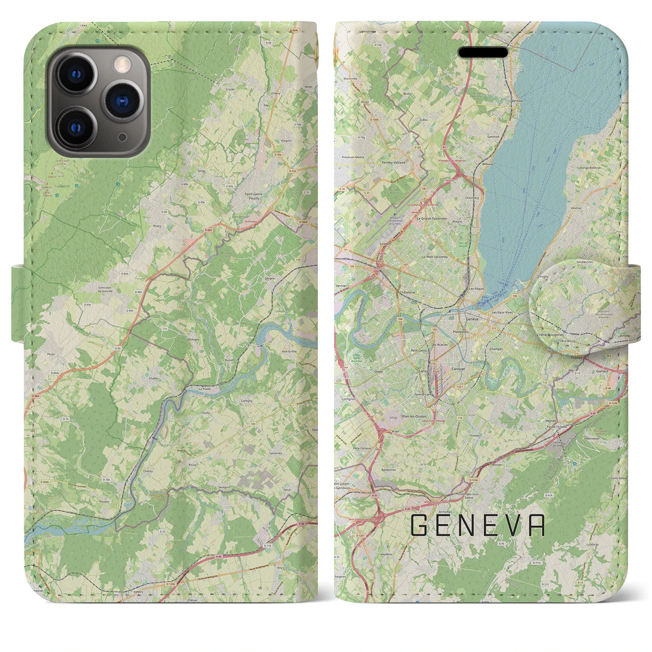 【ジュネーヴ(スイス)】地図柄iPhoneケース(手帳タイプ)ナチュラル・iPhone 11 Pro Max 用