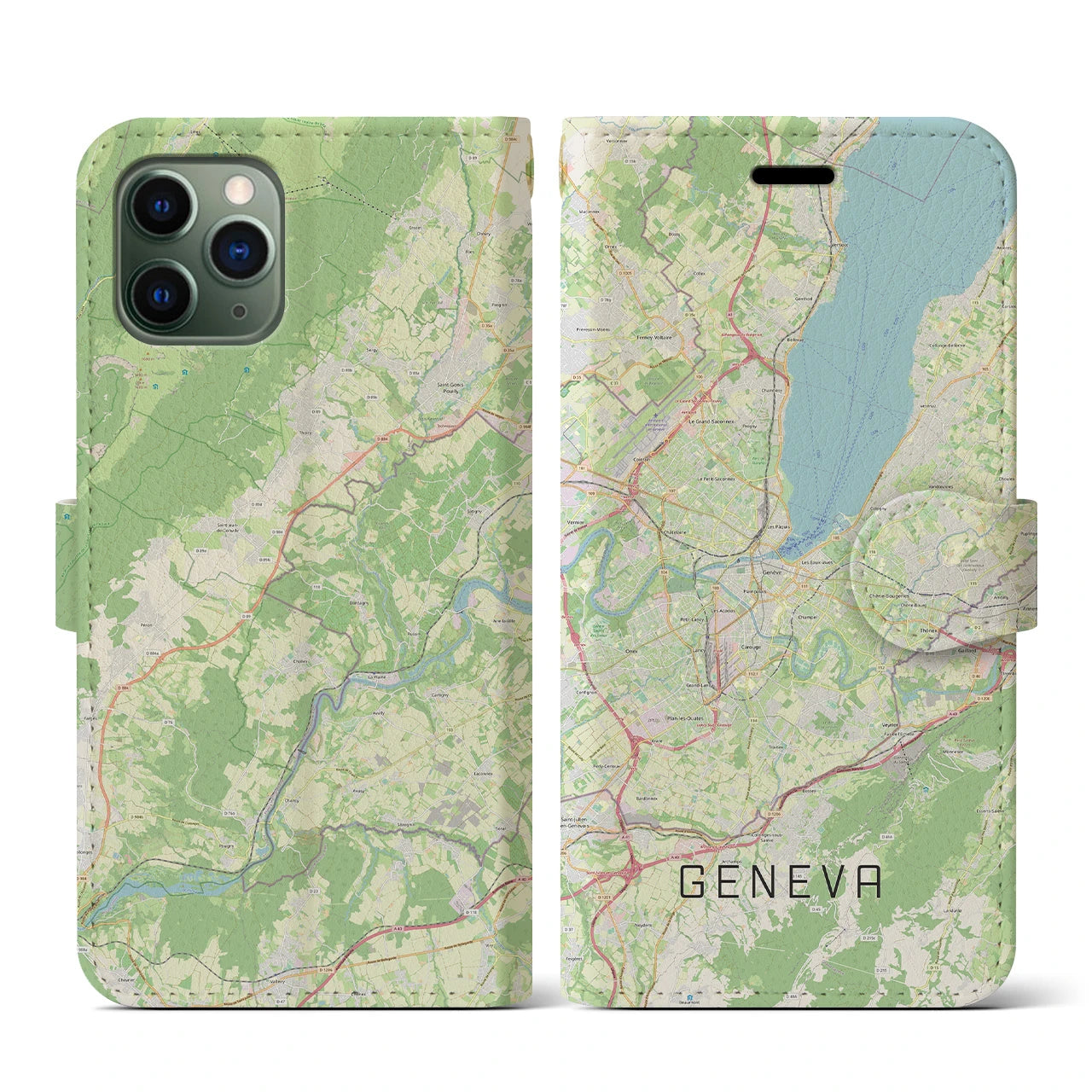 【ジュネーヴ(スイス)】地図柄iPhoneケース(手帳タイプ)ナチュラル・iPhone 11 Pro 用