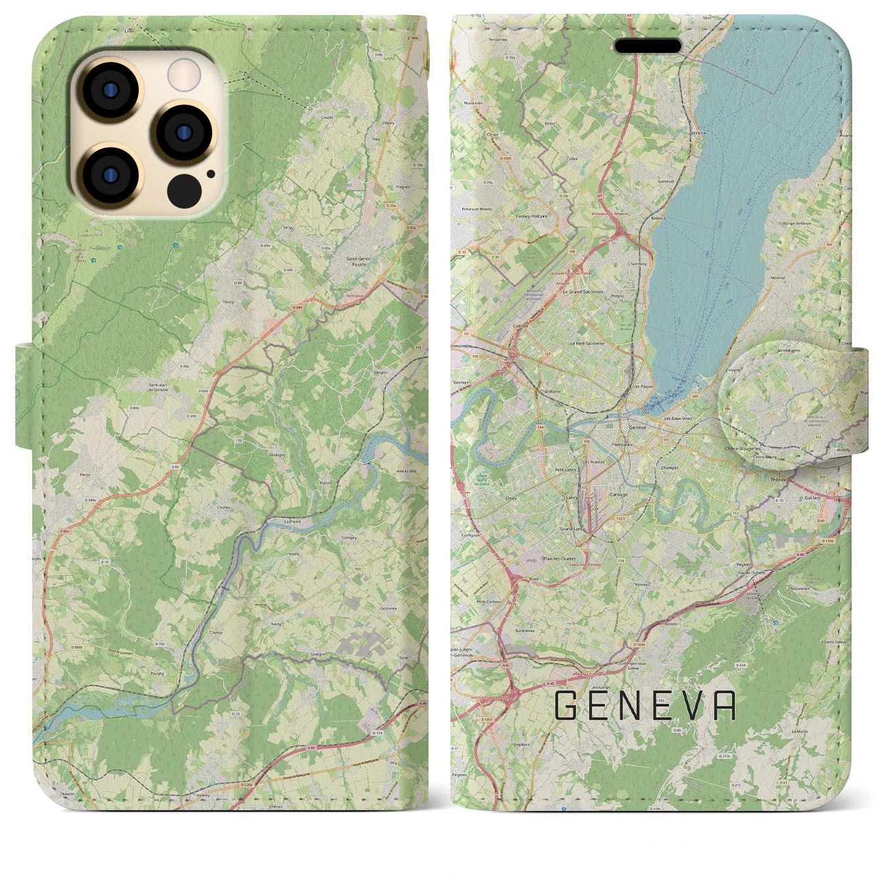 【ジュネーヴ(スイス)】地図柄iPhoneケース(手帳タイプ)ナチュラル・iPhone 12 Pro Max 用