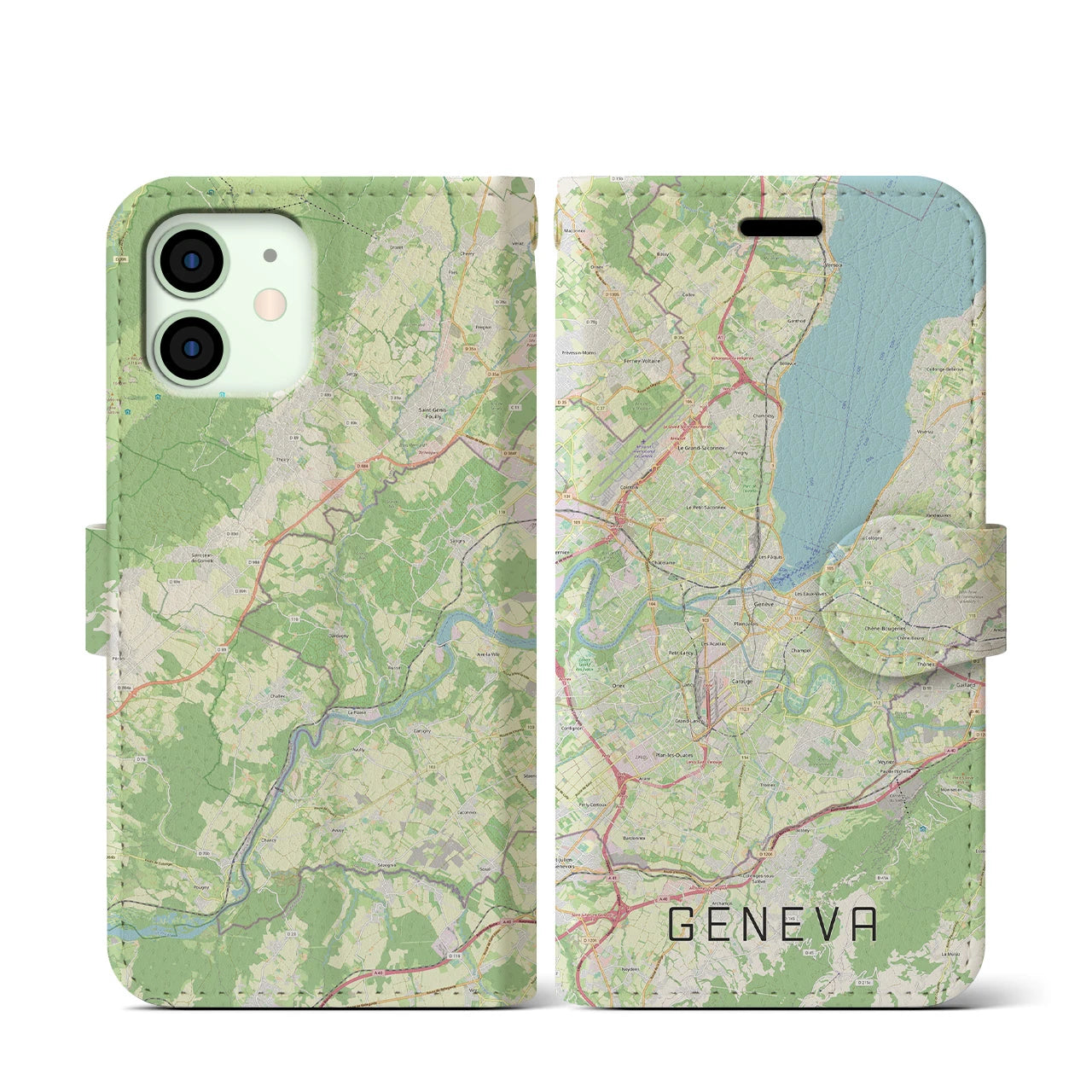 【ジュネーヴ(スイス)】地図柄iPhoneケース(手帳タイプ)ナチュラル・iPhone 12 mini 用