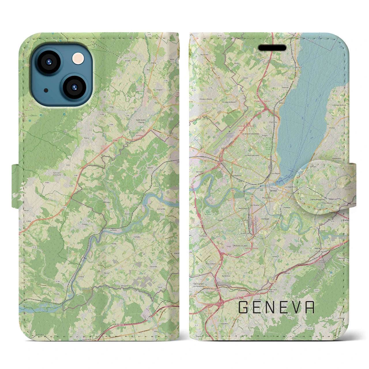 【ジュネーヴ(スイス)】地図柄iPhoneケース(手帳タイプ)ナチュラル・iPhone 13 用