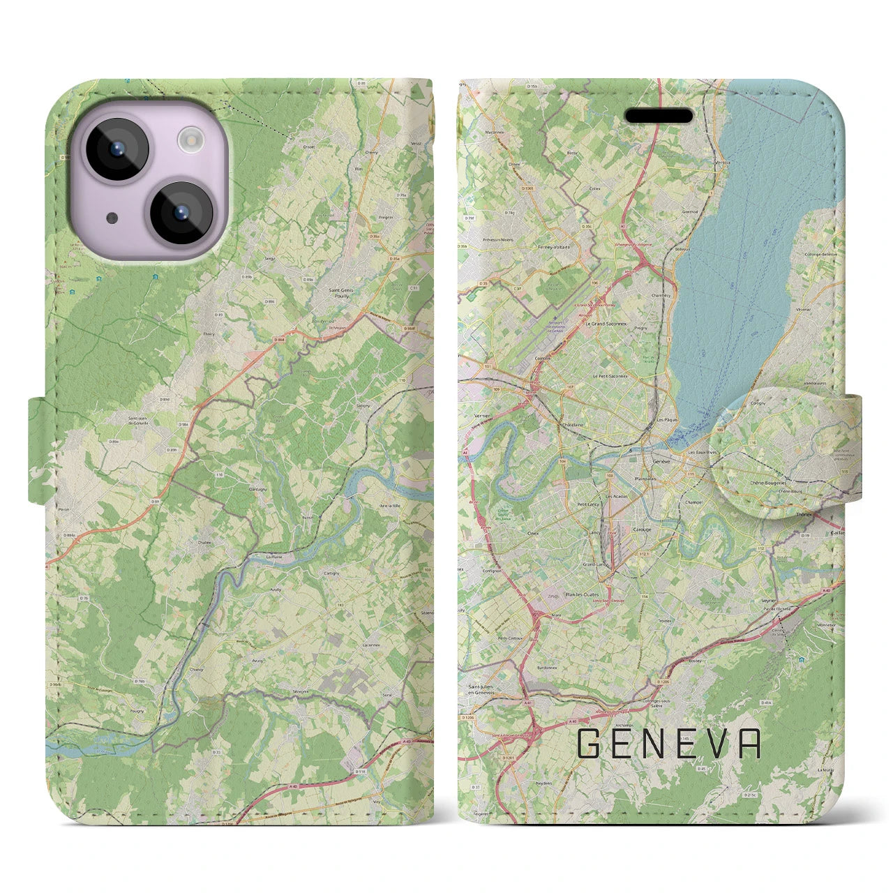 【ジュネーヴ(スイス)】地図柄iPhoneケース(手帳タイプ)ナチュラル・iPhone 14 用