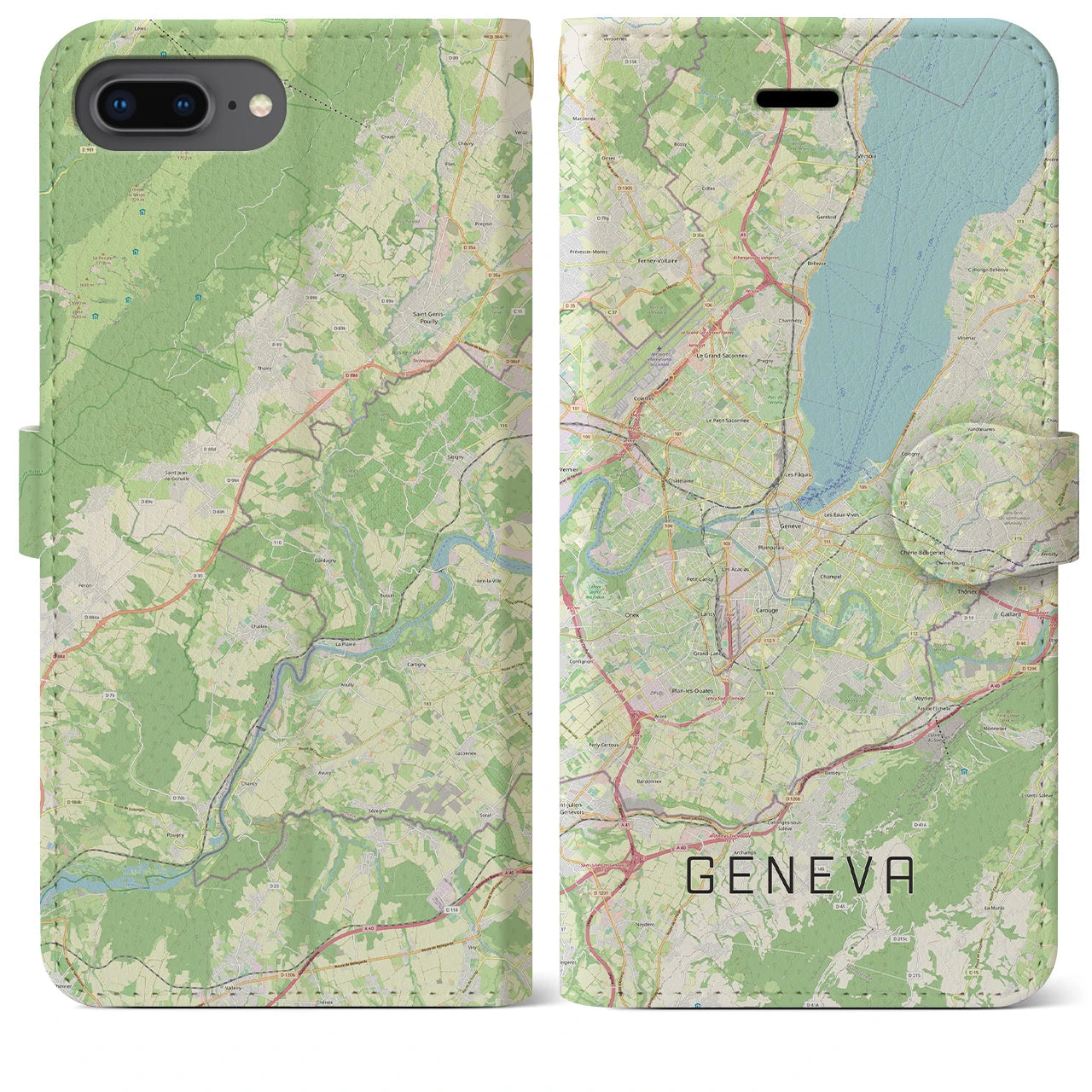 【ジュネーヴ(スイス)】地図柄iPhoneケース(手帳タイプ)ナチュラル・iPhone 8Plus /7Plus / 6sPlus / 6Plus 用