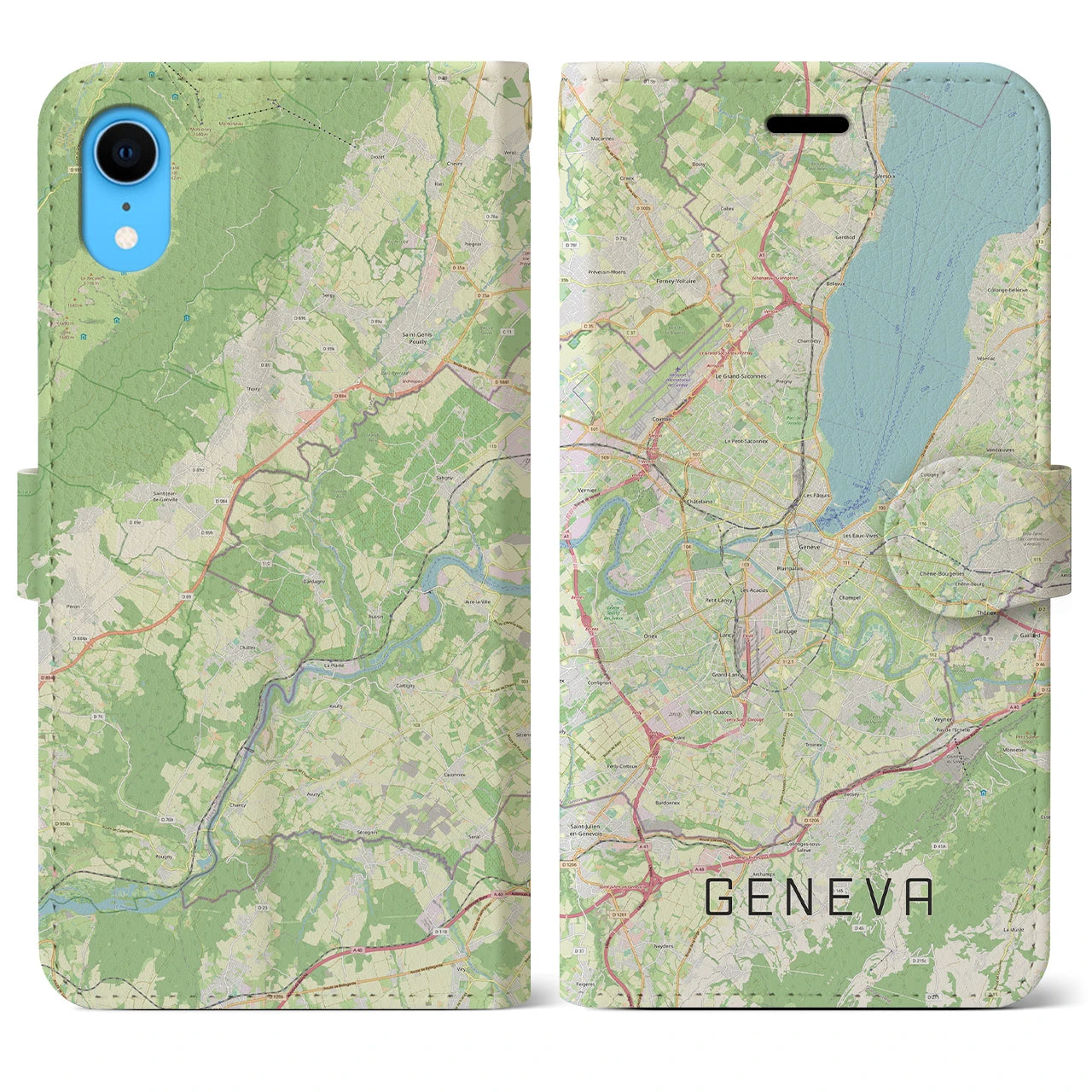 【ジュネーヴ(スイス)】地図柄iPhoneケース(手帳タイプ)ナチュラル・iPhone XR 用