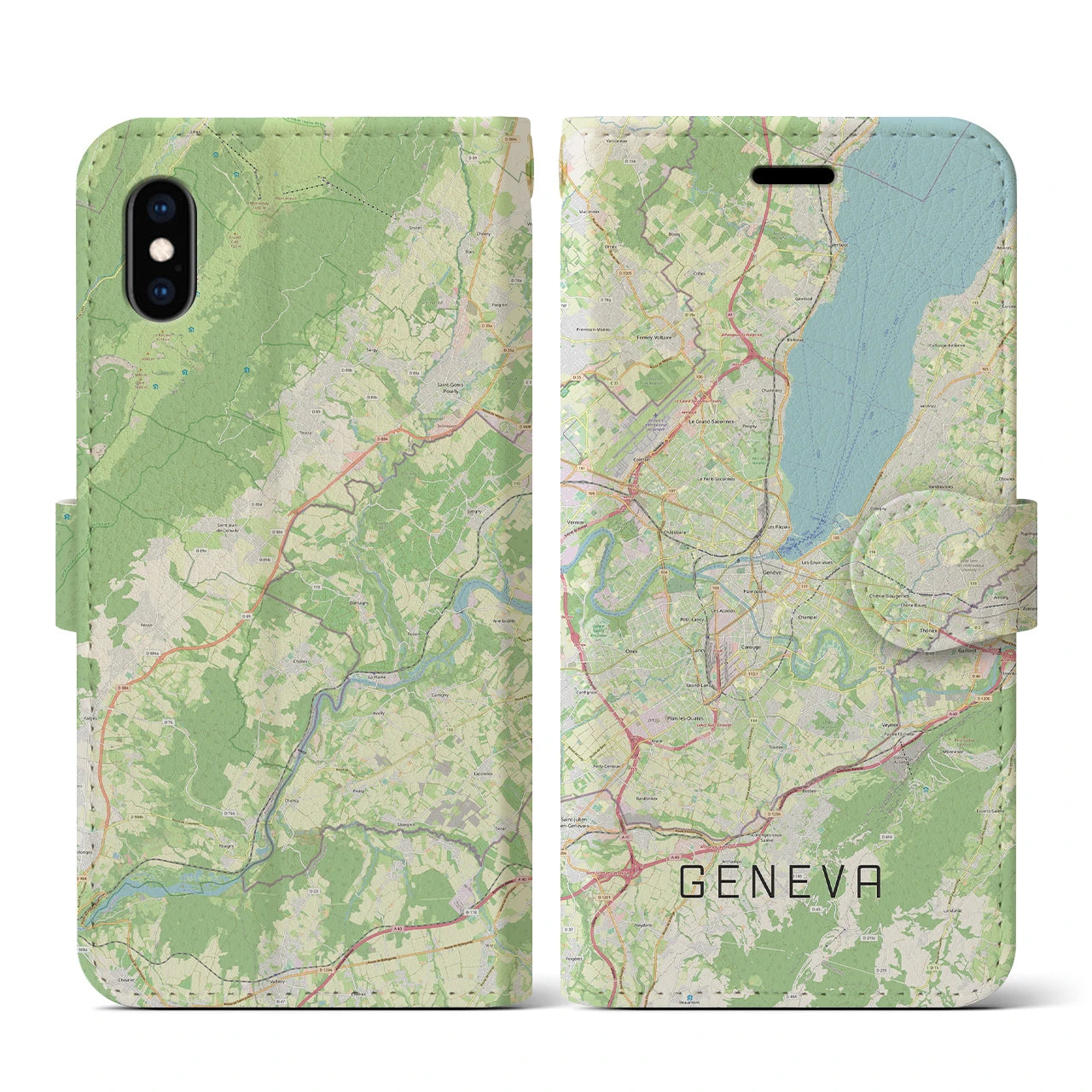 【ジュネーヴ(スイス)】地図柄iPhoneケース(手帳タイプ)ナチュラル・iPhone XS / X 用