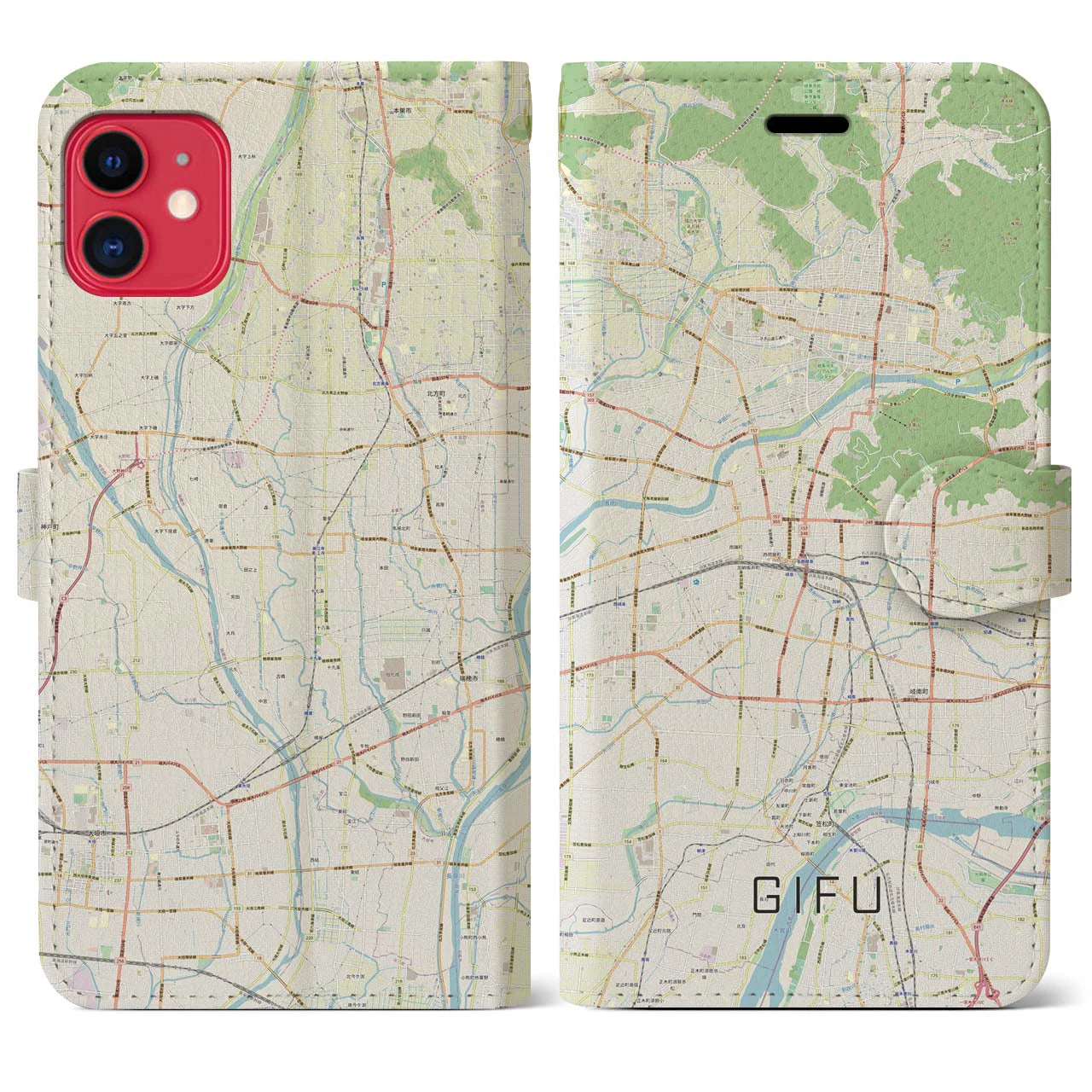 【岐阜(岐阜県)】地図柄iPhoneケース(手帳タイプ)ナチュラル・iPhone 11 用
