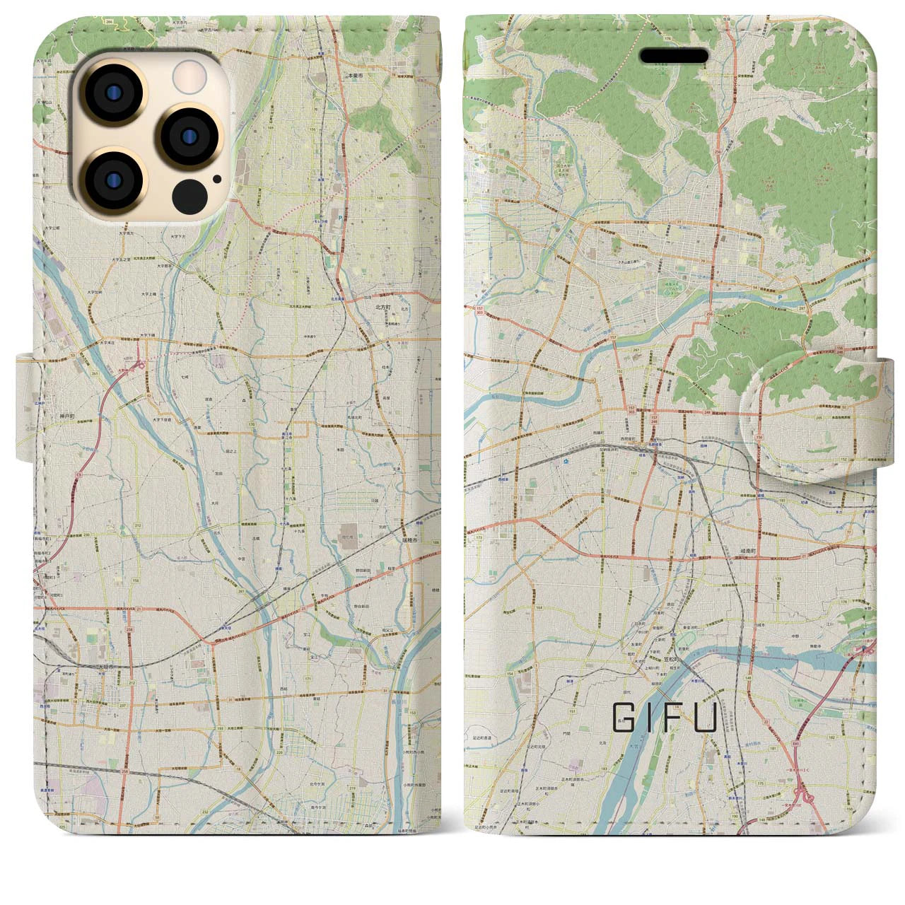 【岐阜(岐阜県)】地図柄iPhoneケース(手帳タイプ)ナチュラル・iPhone 12 Pro Max 用