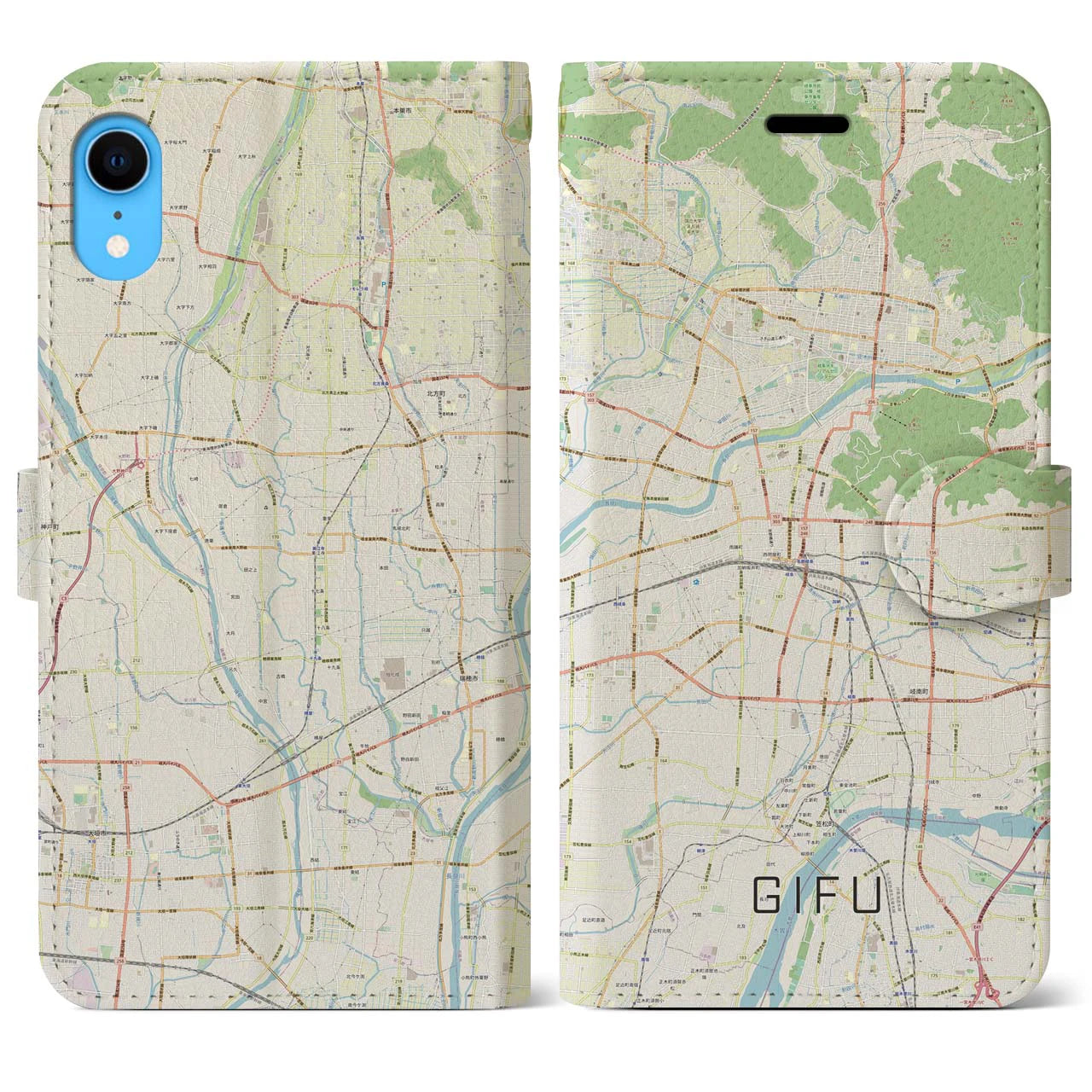 【岐阜(岐阜県)】地図柄iPhoneケース(手帳タイプ)ナチュラル・iPhone XR 用