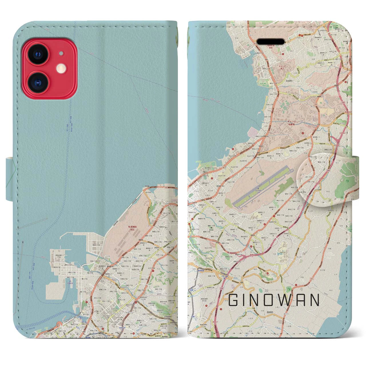 【宜野湾(沖縄県)】地図柄iPhoneケース(手帳タイプ)ナチュラル・iPhone 11 用