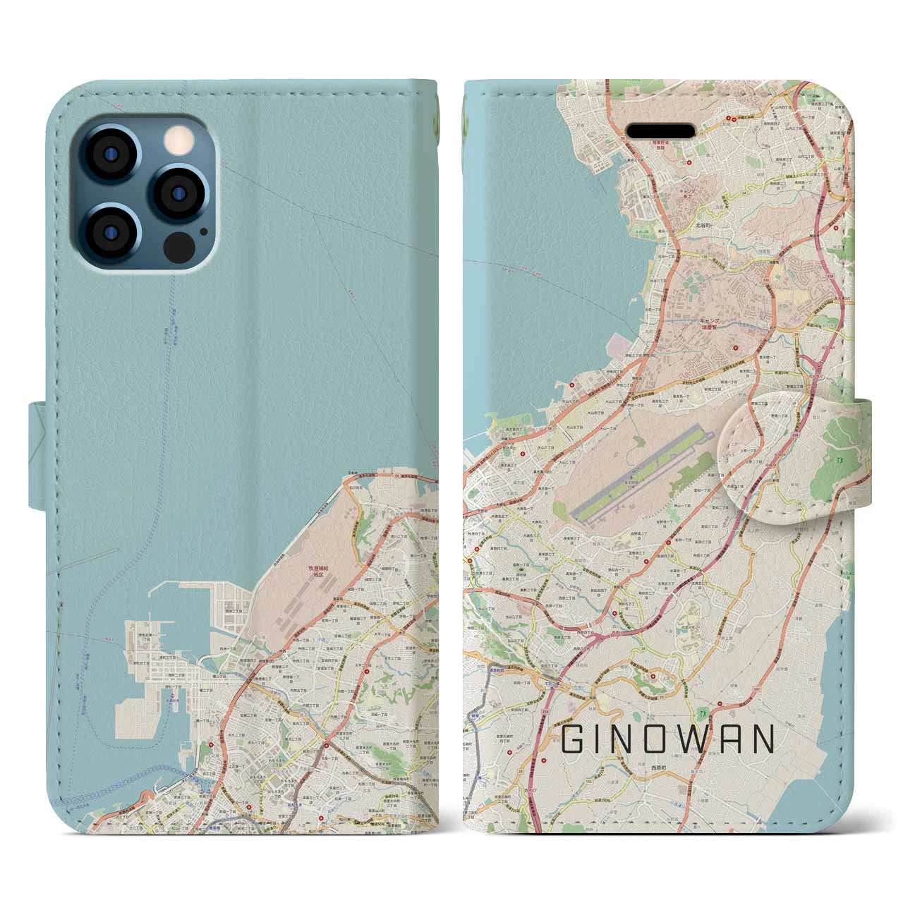 【宜野湾(沖縄県)】地図柄iPhoneケース(手帳タイプ)ナチュラル・iPhone 12 / 12 Pro 用