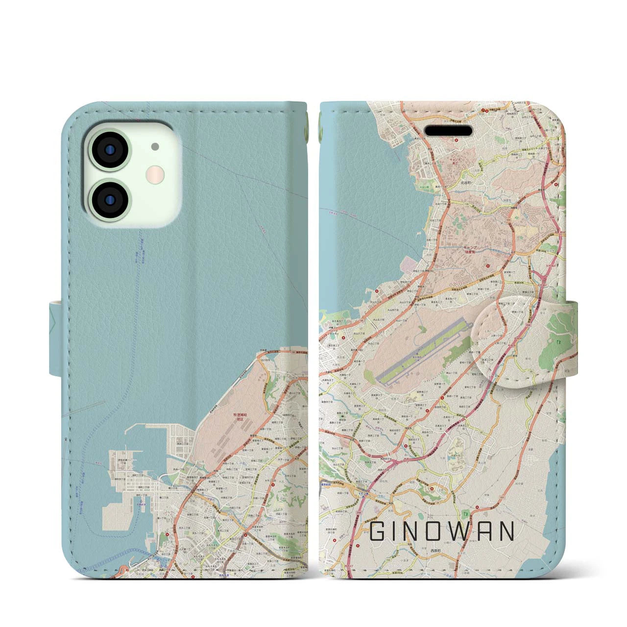 【宜野湾(沖縄県)】地図柄iPhoneケース(手帳タイプ)ナチュラル・iPhone 12 mini 用