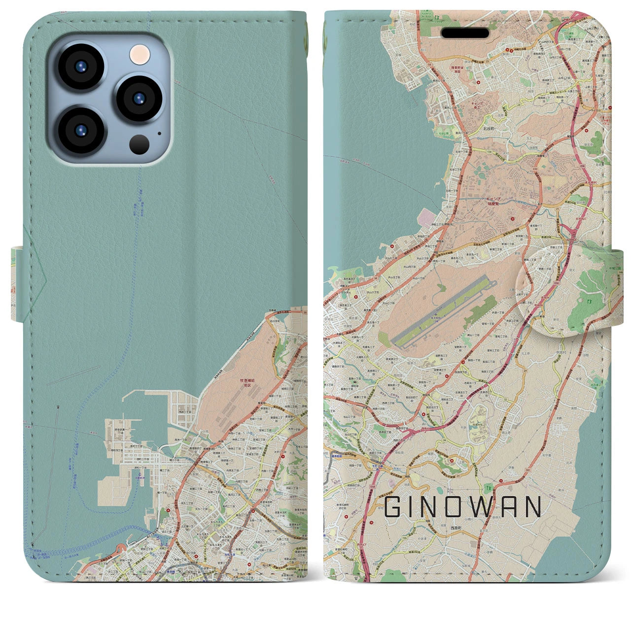 【宜野湾(沖縄県)】地図柄iPhoneケース(手帳タイプ)ナチュラル・iPhone 13 Pro Max 用