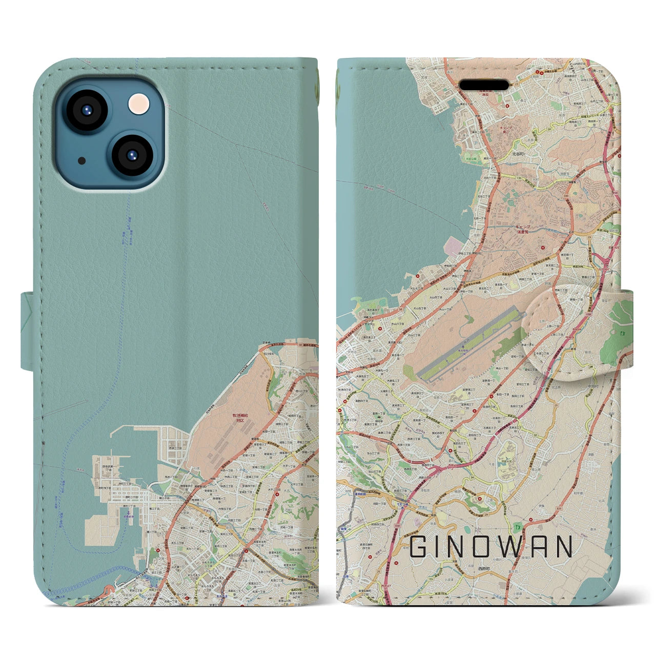 【宜野湾(沖縄県)】地図柄iPhoneケース(手帳タイプ)ナチュラル・iPhone 13 用