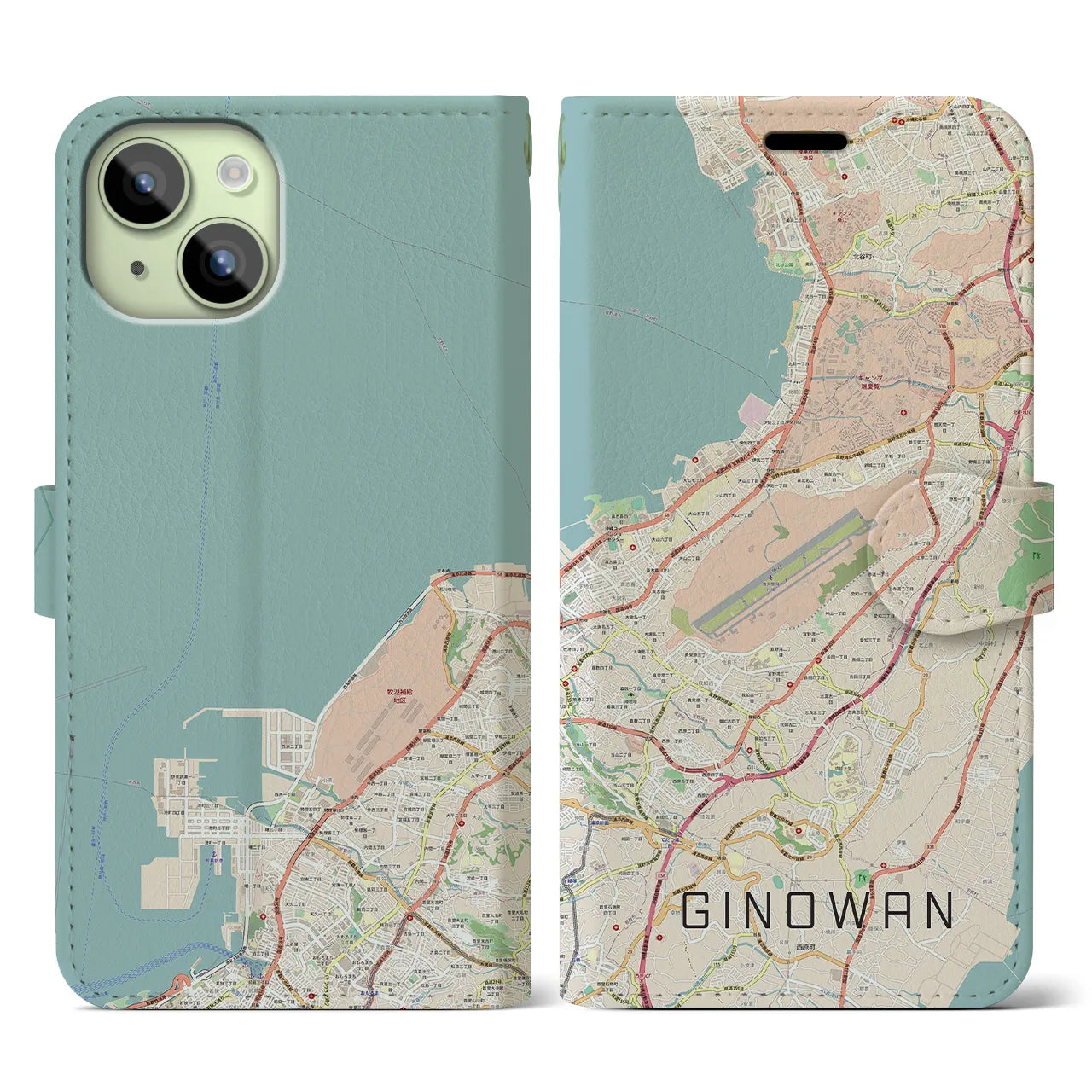【宜野湾(沖縄県)】地図柄iPhoneケース(手帳タイプ)ナチュラル・iPhone 15 用
