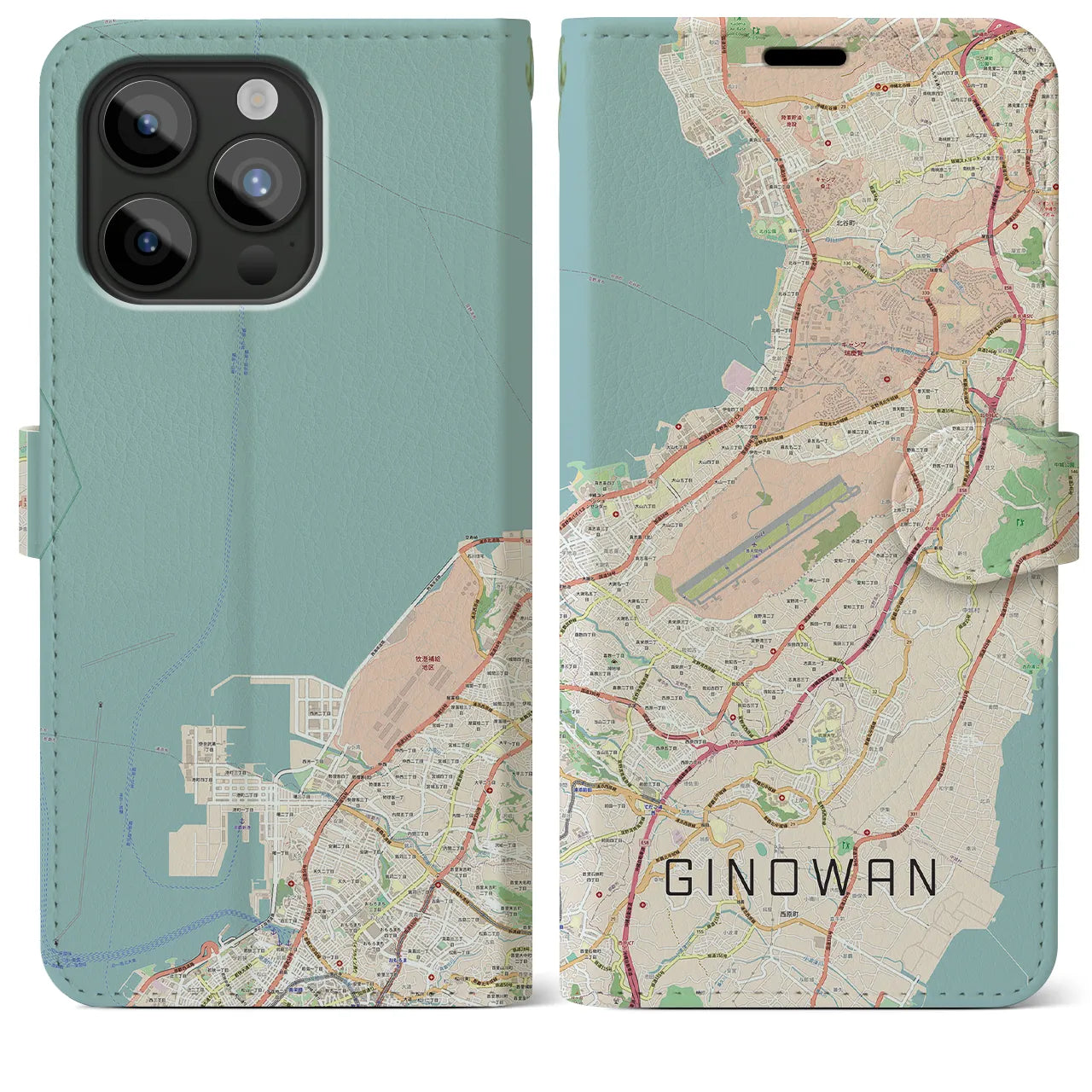 【宜野湾(沖縄県)】地図柄iPhoneケース(手帳タイプ)ナチュラル・iPhone 15 Pro Max 用