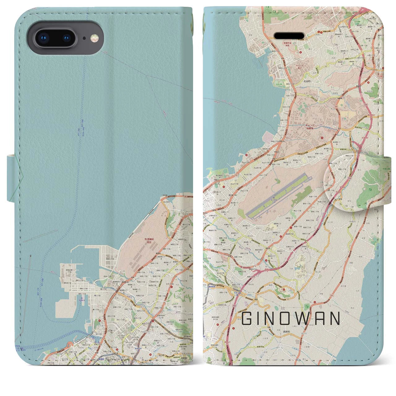 【宜野湾(沖縄県)】地図柄iPhoneケース(手帳タイプ)ナチュラル・iPhone 8Plus /7Plus / 6sPlus / 6Plus 用