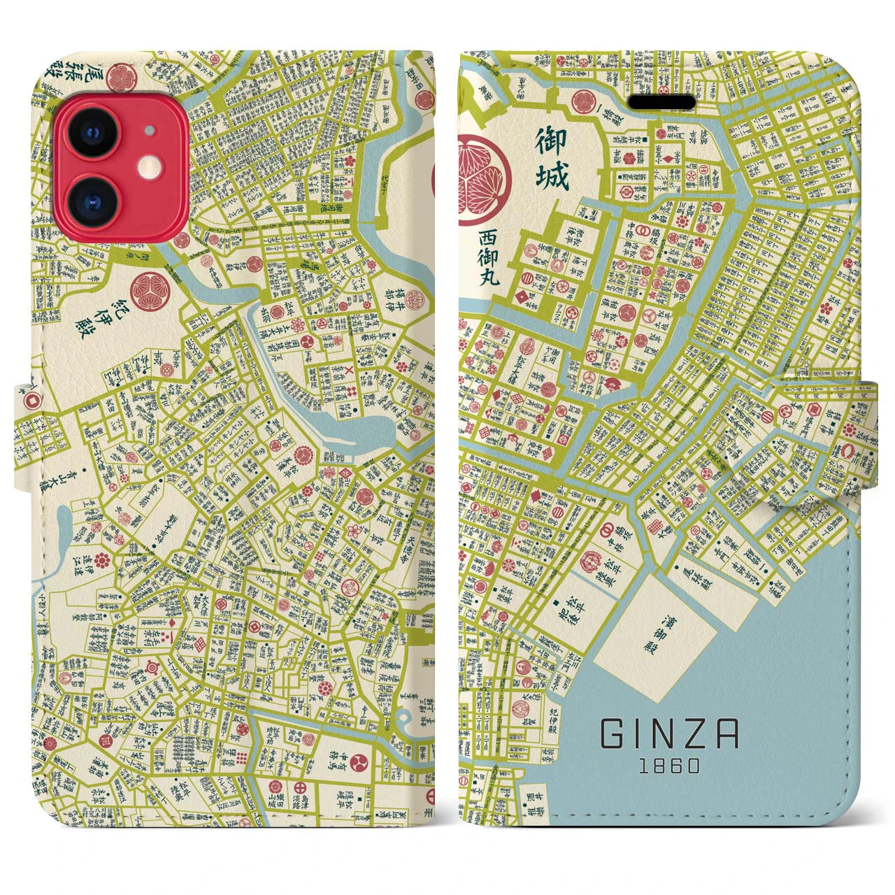 【銀座1860】地図柄iPhoneケース(手帳両面タイプ・ナチュラル)iPhone 11 用