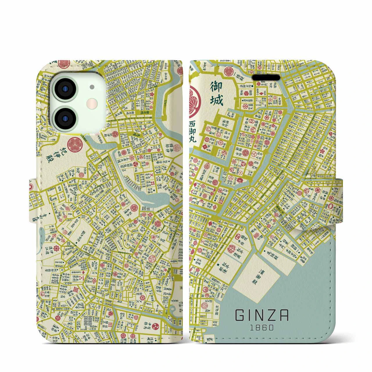 【銀座1860】地図柄iPhoneケース(手帳両面タイプ・ナチュラル)iPhone 12 mini 用