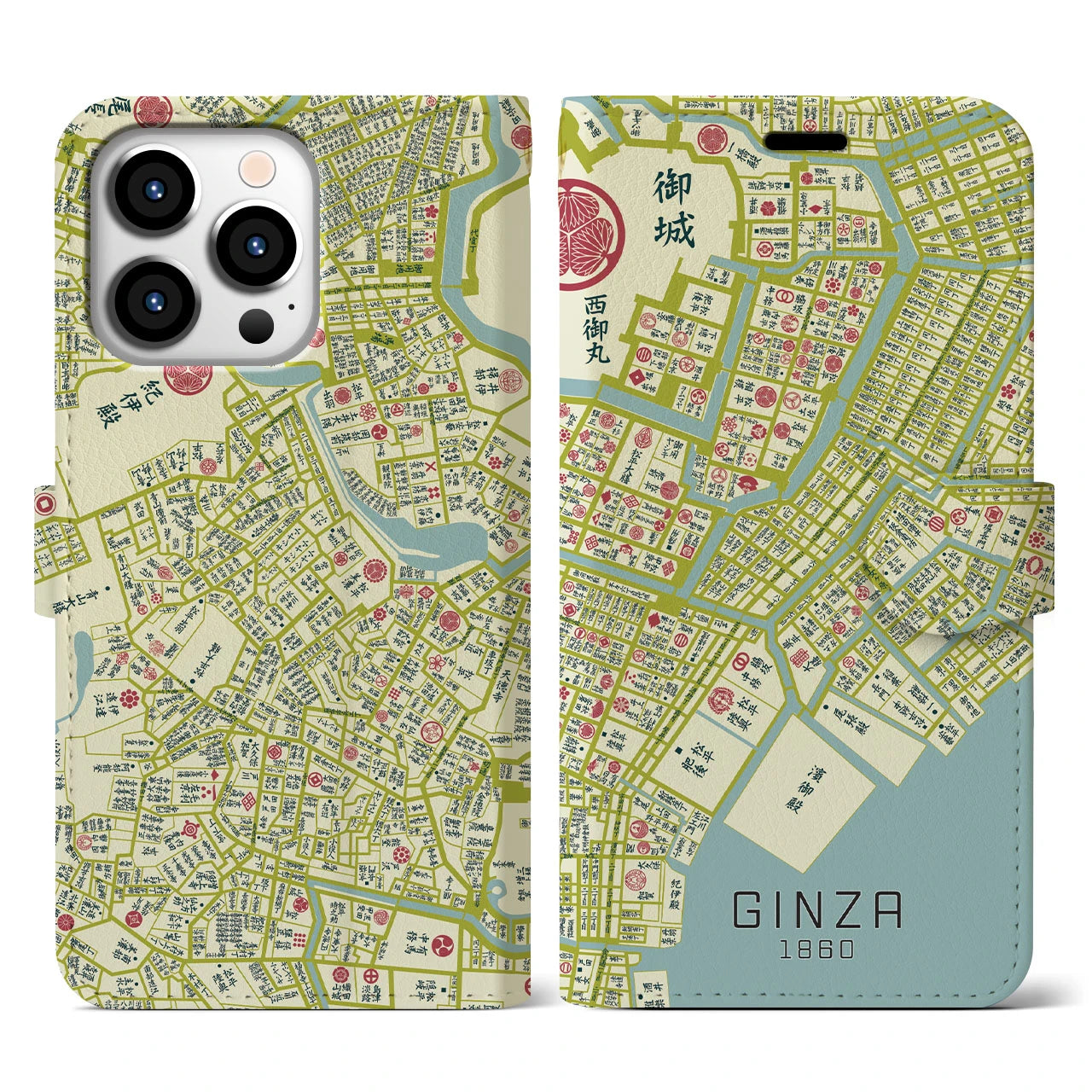 【銀座1860】地図柄iPhoneケース(手帳両面タイプ・ナチュラル)iPhone 13 Pro 用