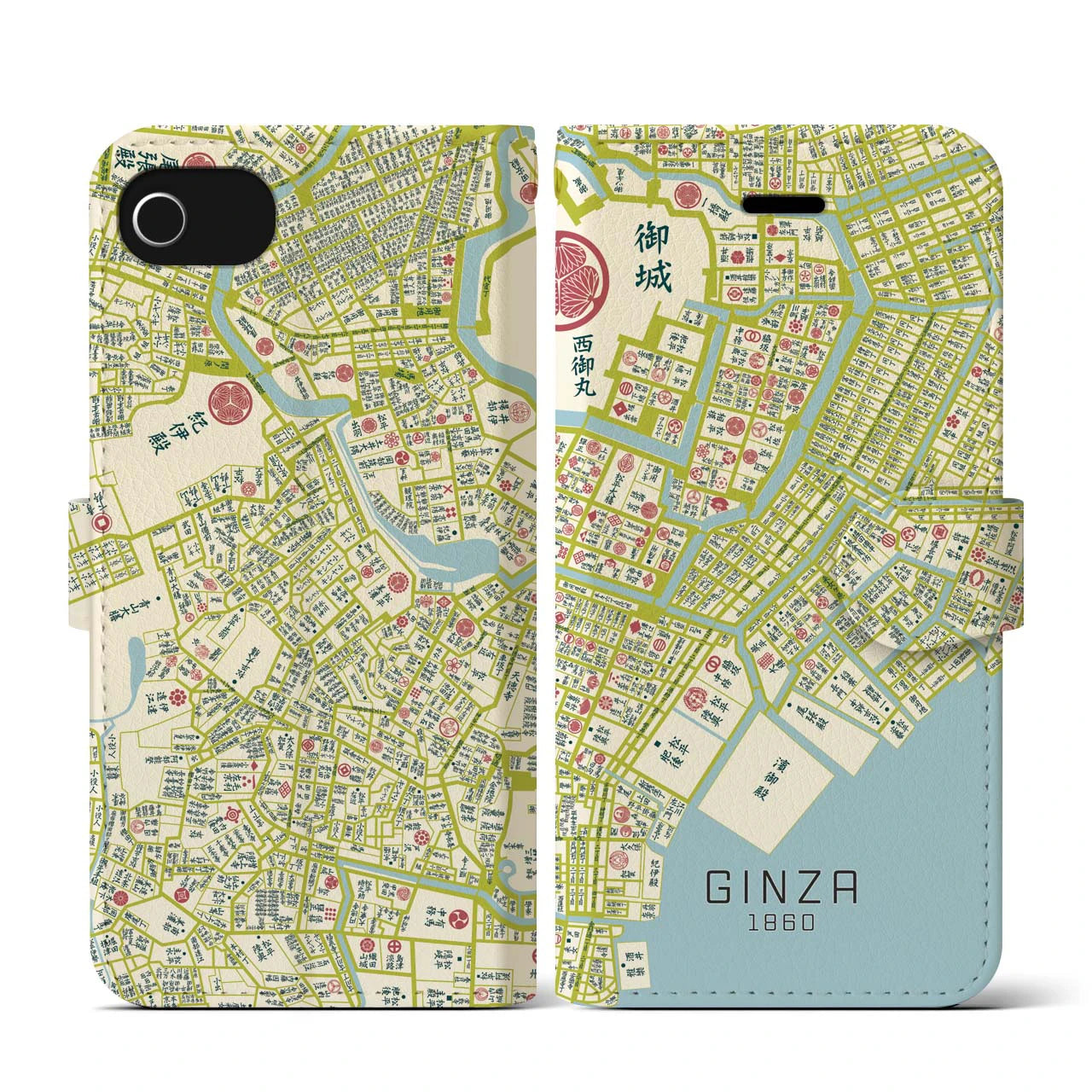 【銀座1860】地図柄iPhoneケース(手帳両面タイプ・ナチュラル)iPhone SE(第3 / 第2世代) / 8 / 7 / 6s / 6 用